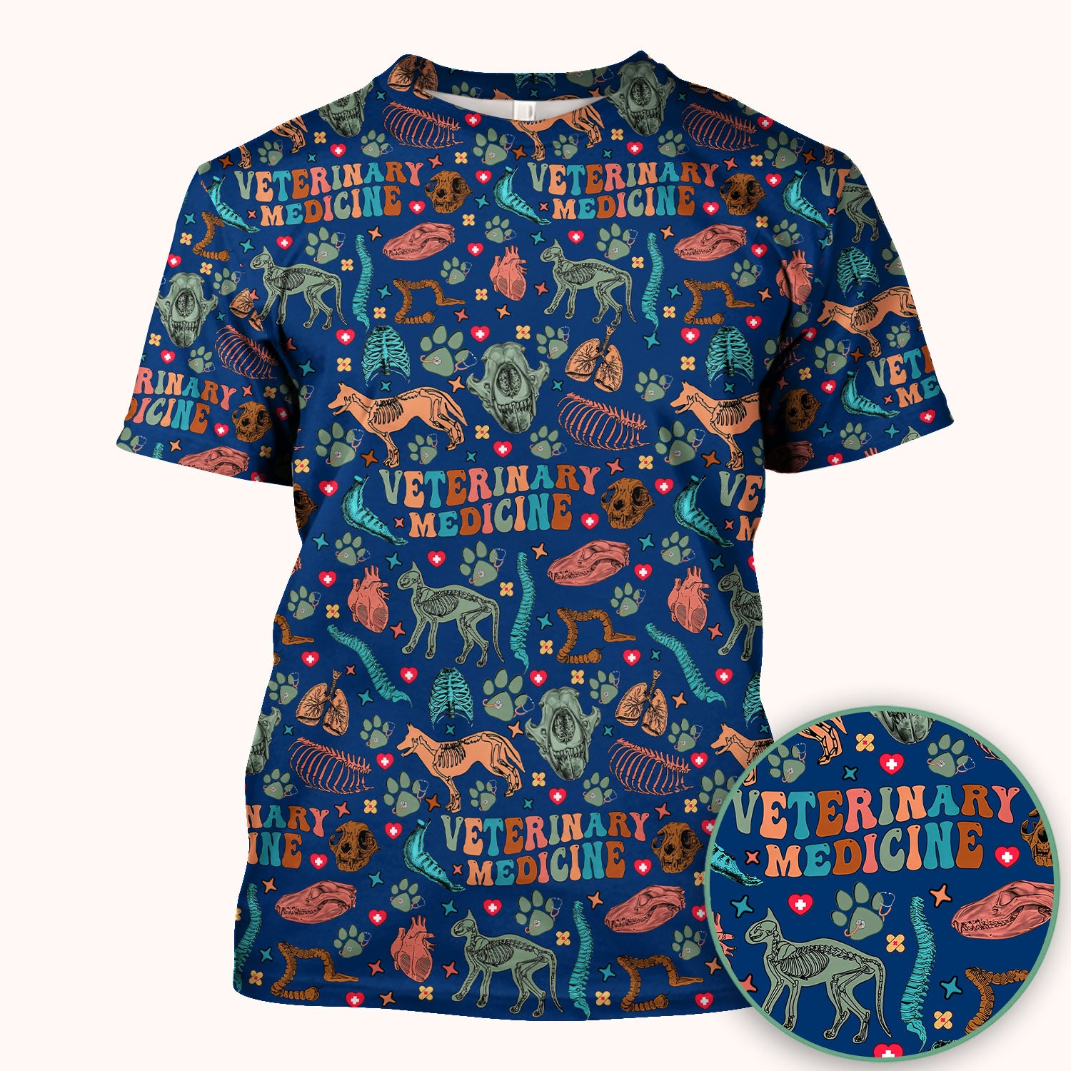 Vet Tech Scrub Top - Veterinary Medicine Pattern - Animal Medical Uniform for Women Nurse Gift