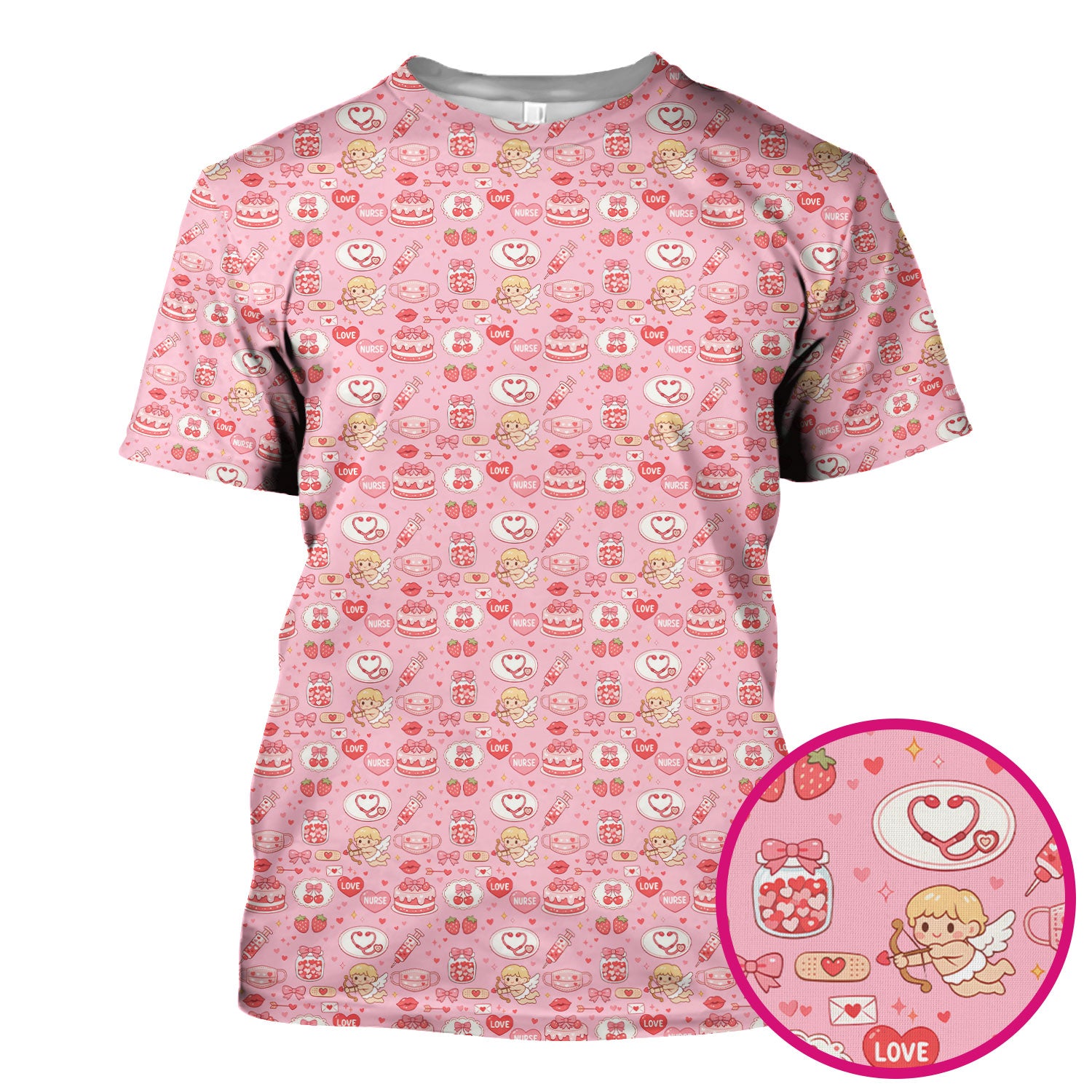 Cupid Nurse Scrub Top, Cute Love Medical Pattern Shirt For Valentine, Breathable Fabrics Nursing Uniform