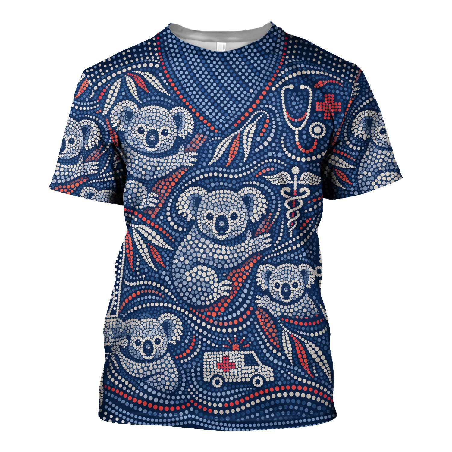 Koala Dot Art Medical Pattern Scrub Top, Comfortable Scrubs for Nurses