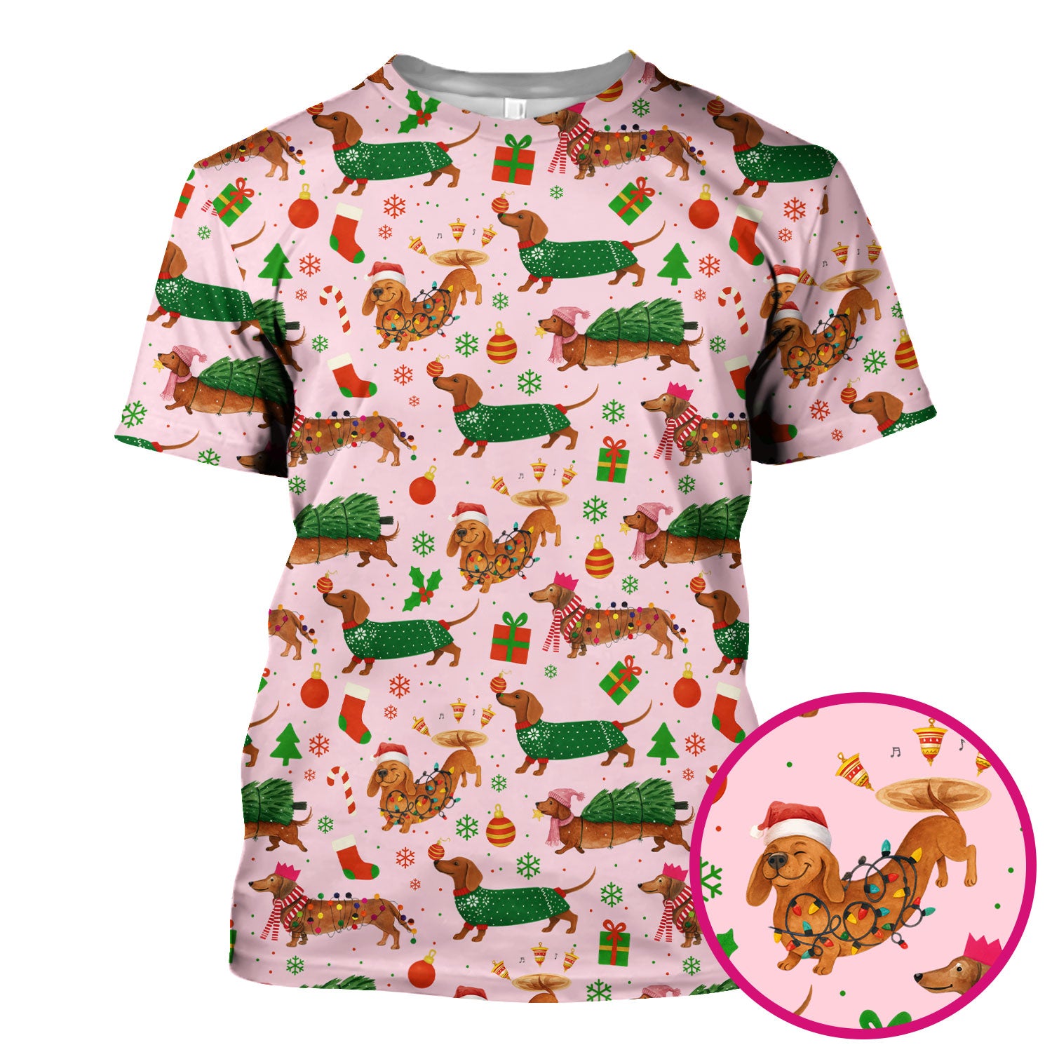 Funny Christmas Dog Scrub Top - Dachshund Multi Color Scrub Shirt - Holiday Scrubs Gift for Nurse, CNA, RN, Doctor, Medical Staff