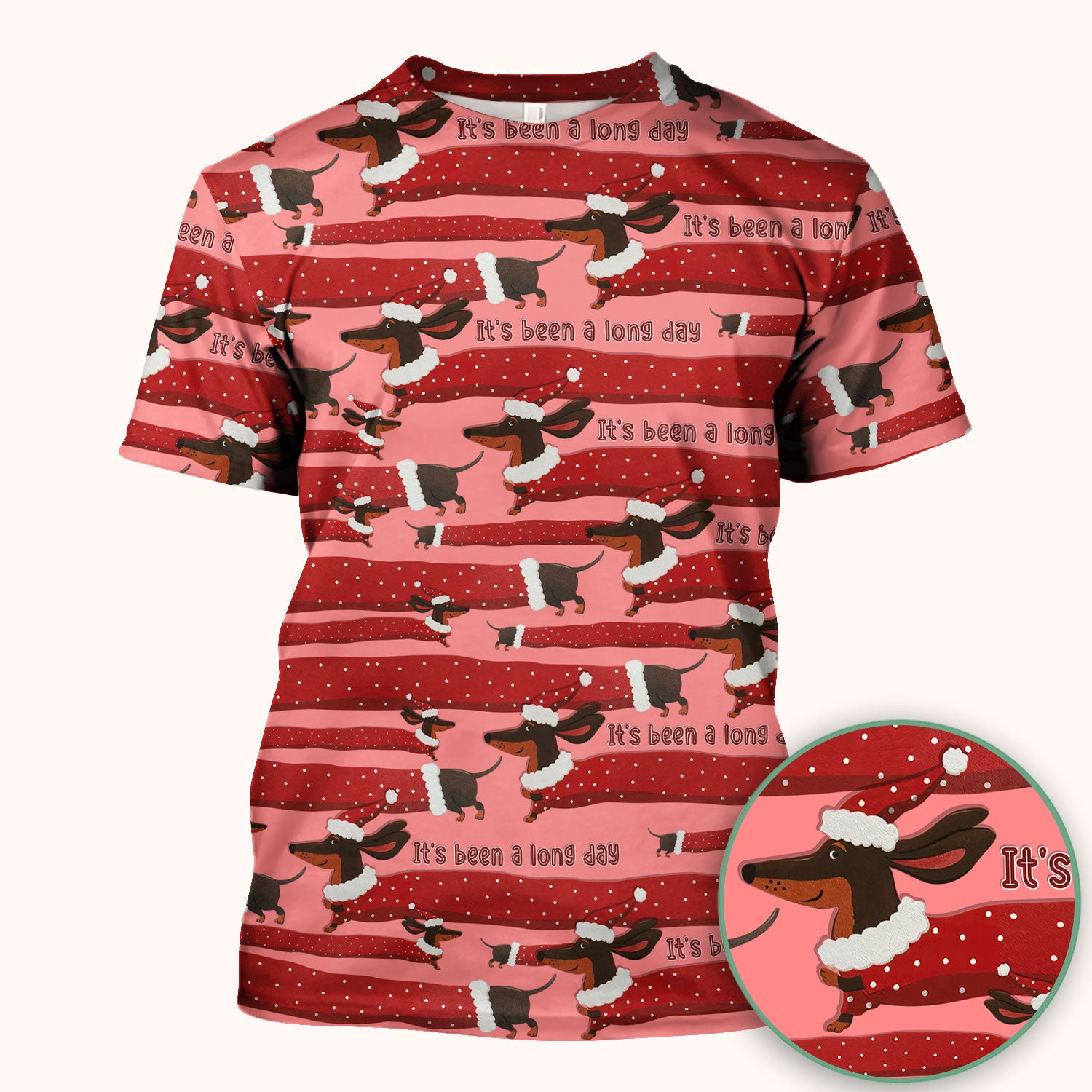 Funny Dachshund Christmas Scrub Top - It's Been a Long Day Shirt - Cute Wiener Dog Holiday Medical Uniform for Women