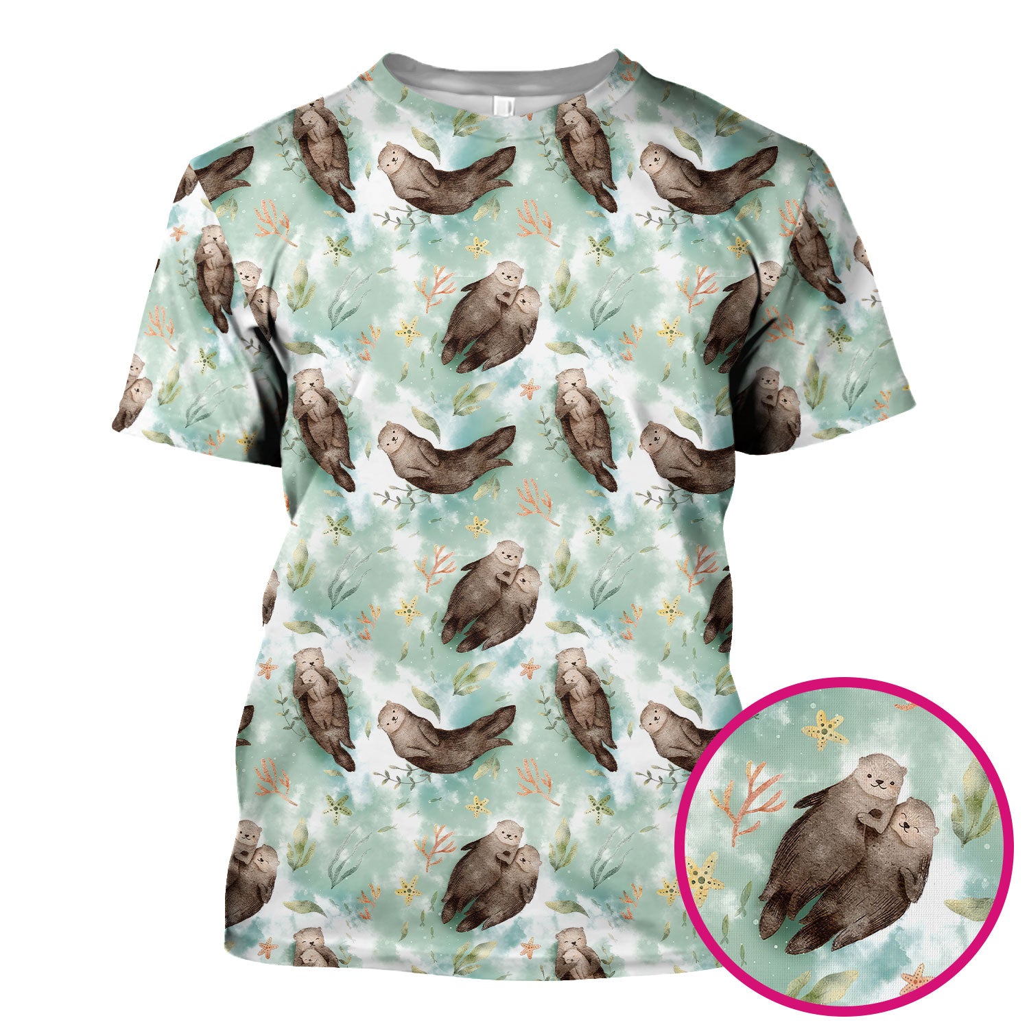 Cute Sea Otter Watercolor Print Scrub Top for Women, Breathable Nursing Uniform