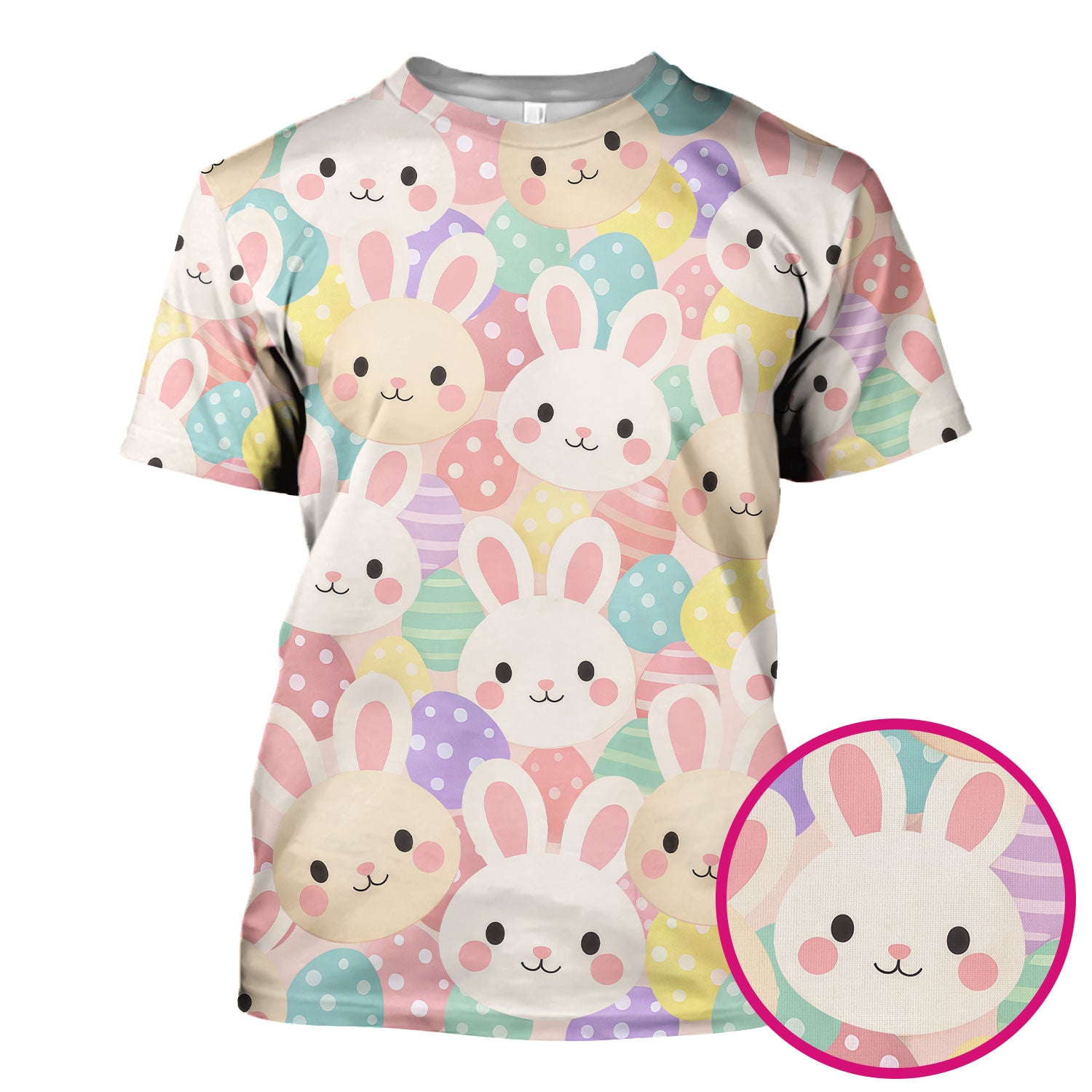Pastel Bunny Faces Easter Eggs Pattern Scrubs Top, Comfortable Scrubs for Nurses