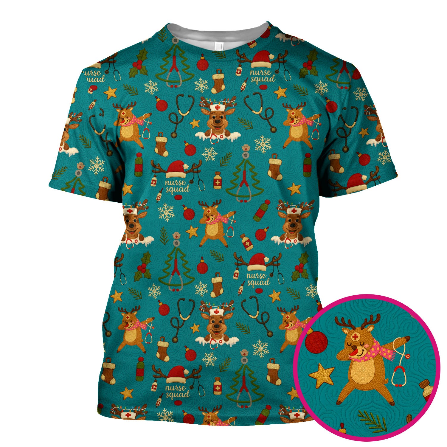 Funny Xmas Scrub Shirt - Cute Reindeer Holiday Scrub Top - Christmas Medical Scrubs Gift for Women CNA RN Doctor Nurse Tech Staff Hospital Team