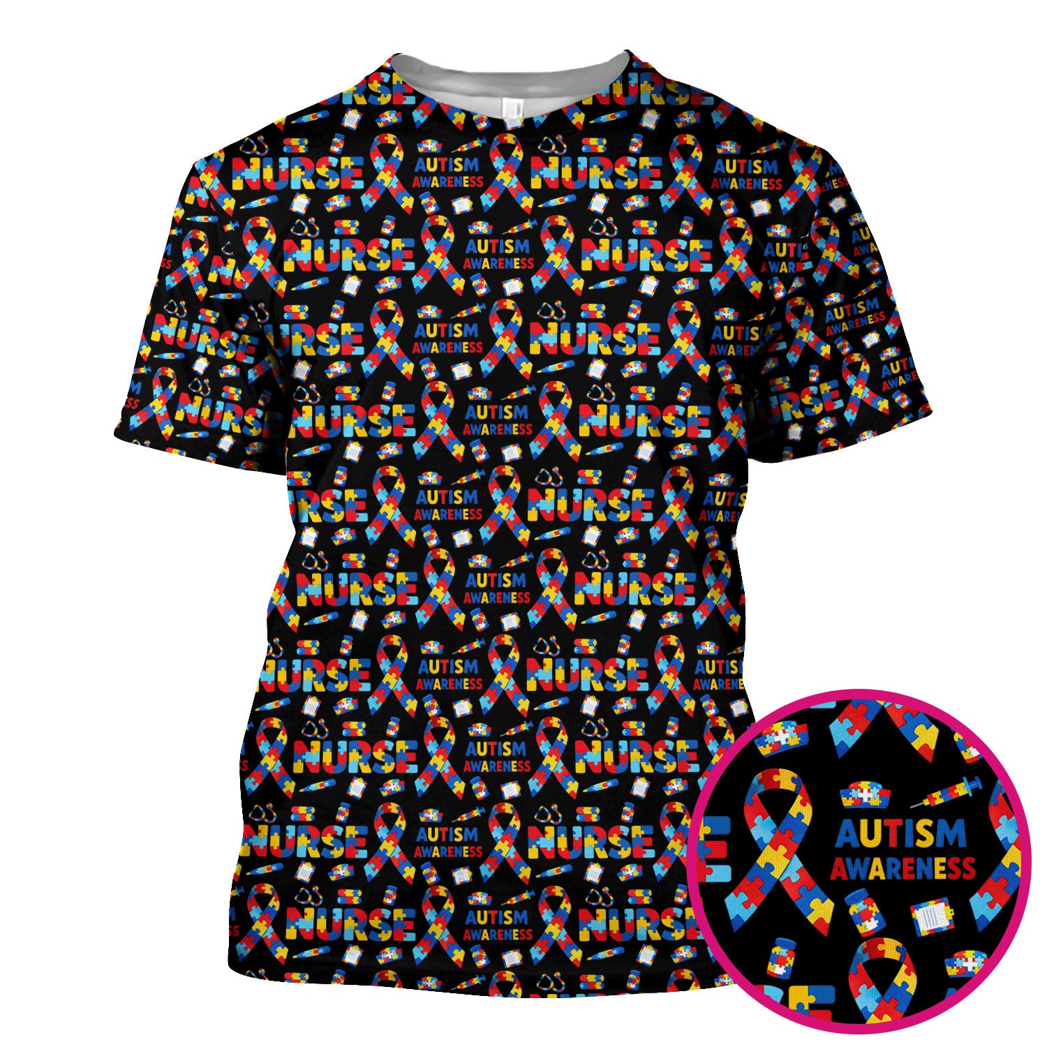 Autism Awareness Nurse Puzzle Ribbon Print Scrubs, Comfortable Scrubs for Nurses
