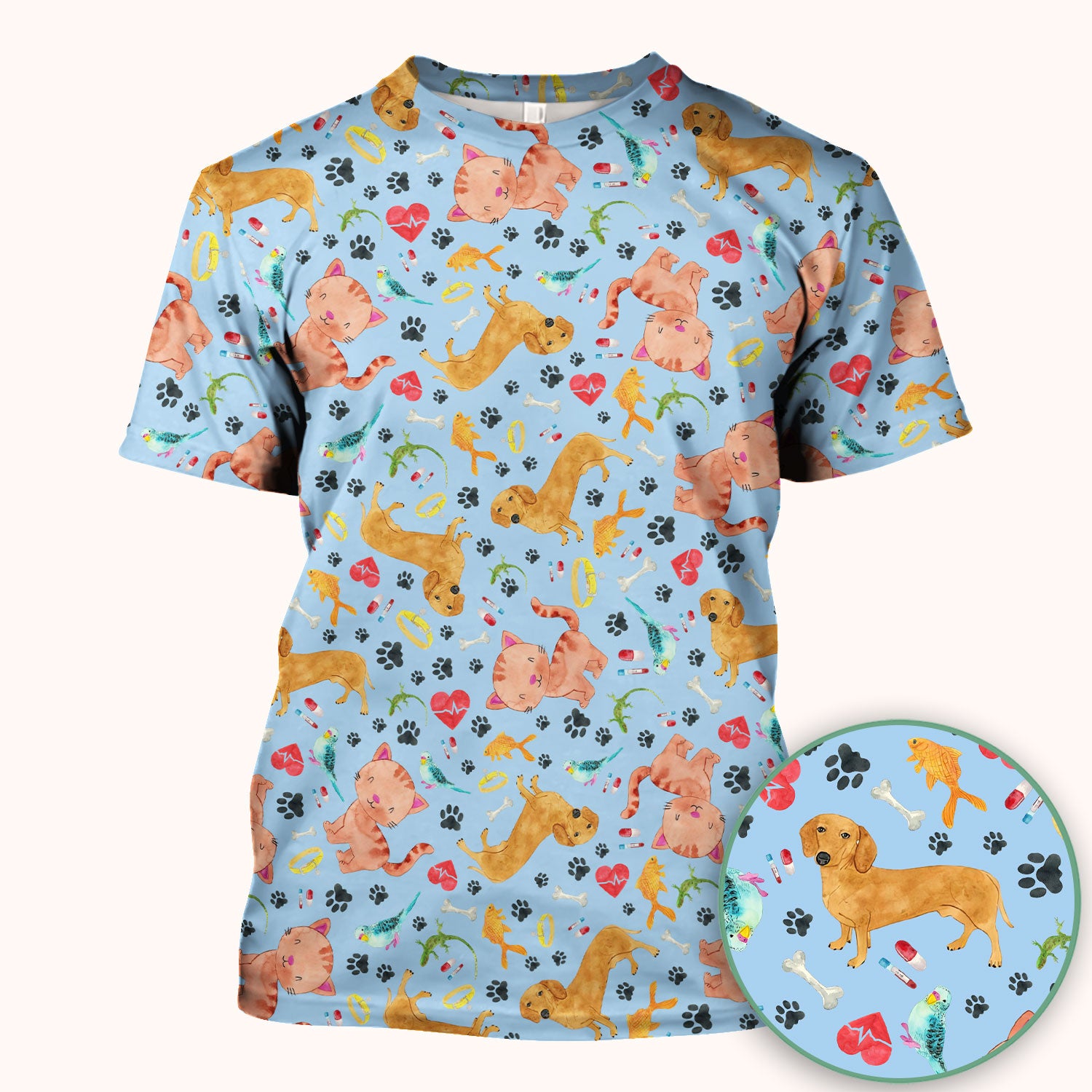 Cat Dog Veterinary Scrub Top - Cute Animal Paw Print Medical Shirt - Adorable Nurse Scrubs for Women RN CNA Vet Tech