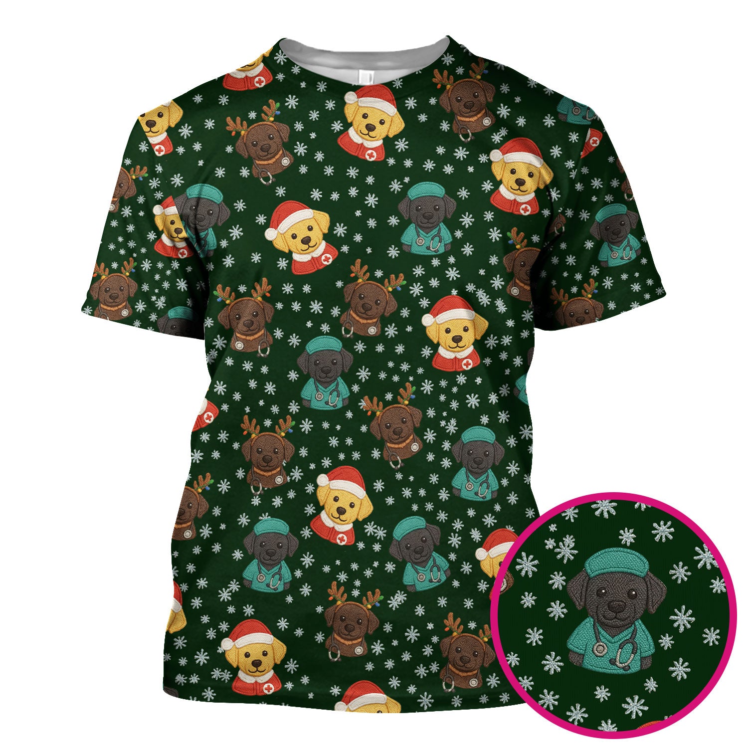 Christmas Dog Pattern Scrub Top, Cute Puppy Nurse Scrub Shirt, Holiday Nursing Uniform