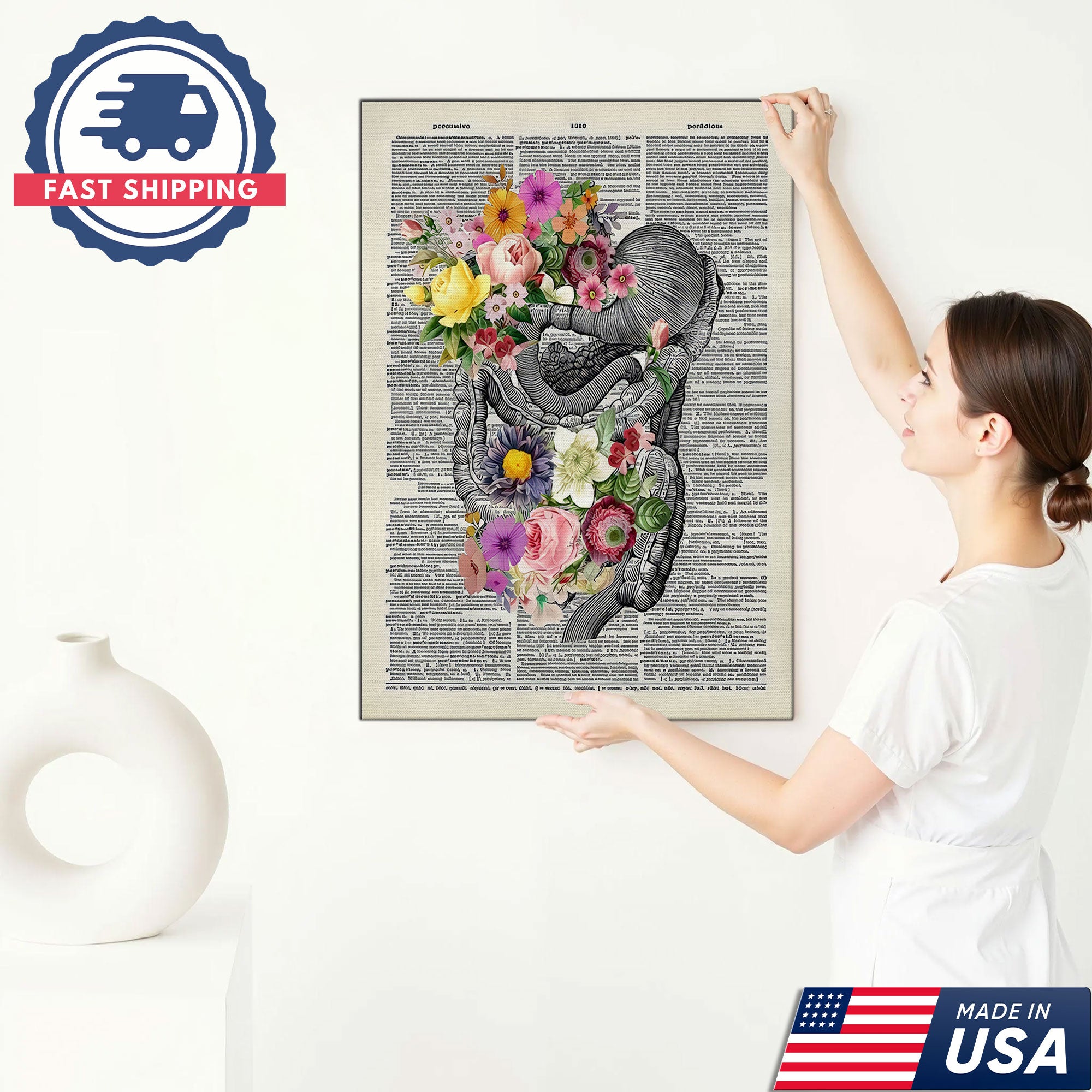Floral Human Anatomy Nurse Canvas Wall Art, Medical Office Decor