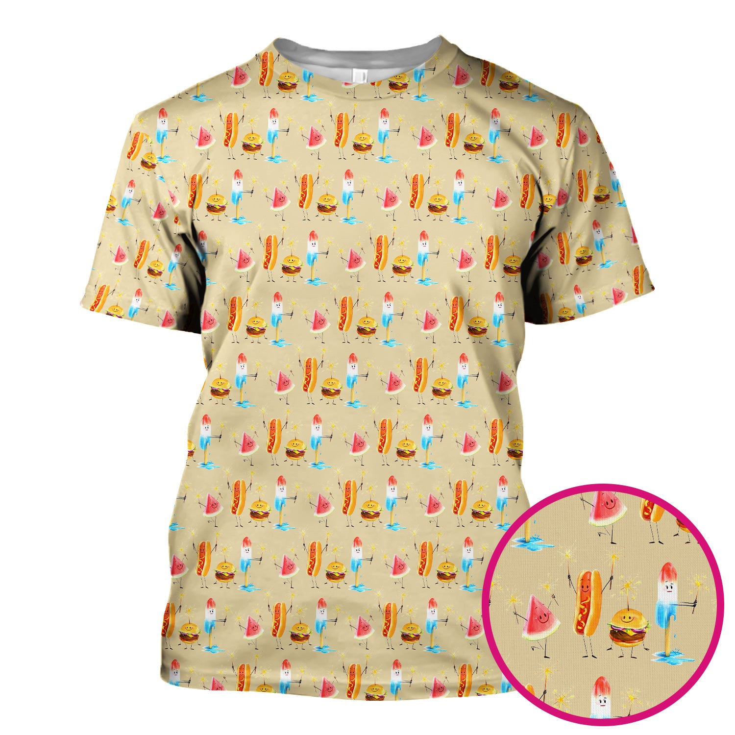 Funny Summer Food Icons Pattern Scrub Top, Comfortable Scrubs for Nurses