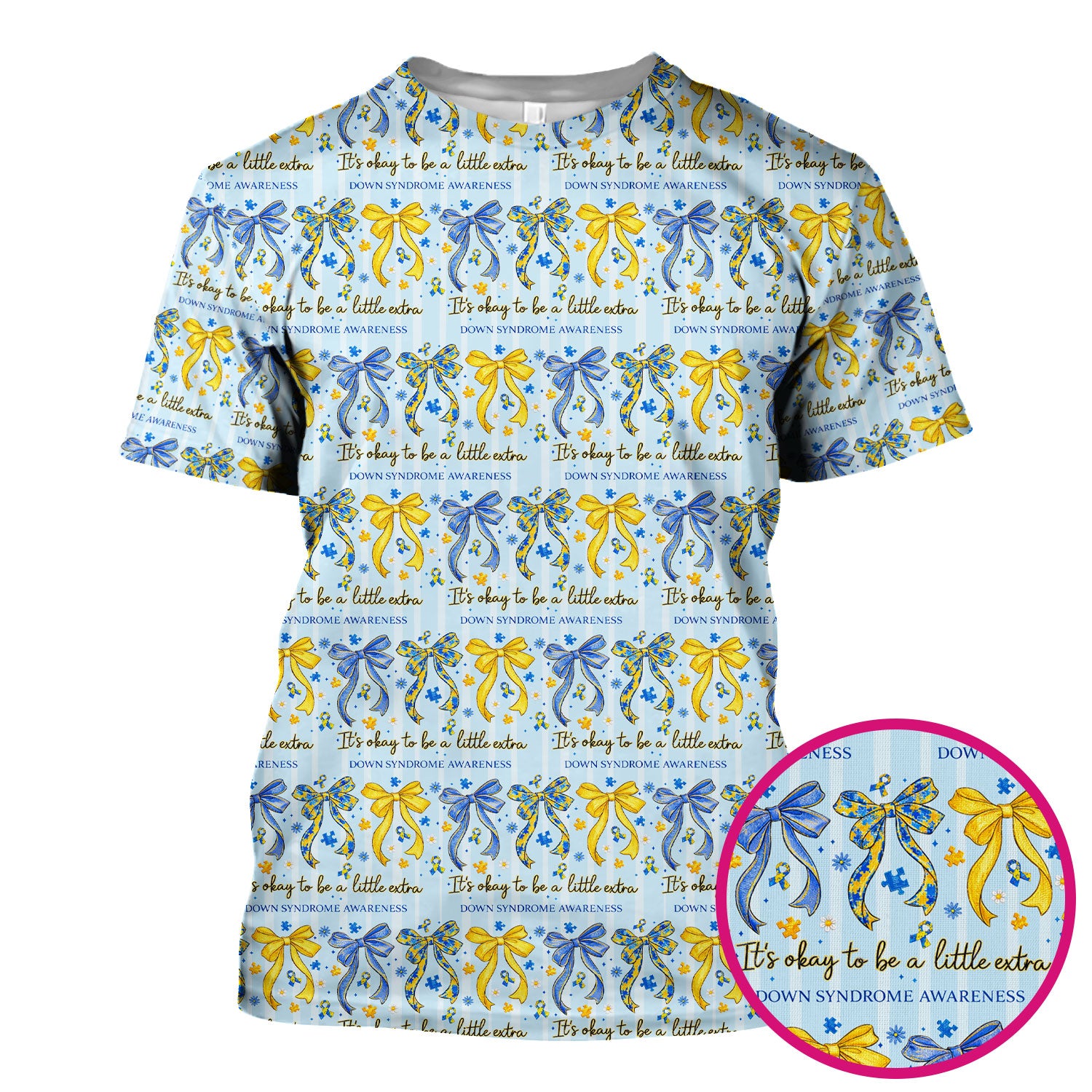 Down Syndrome Awareness Ribbon Pattern Scrub Top Comfortable Nurse Workwear Top
