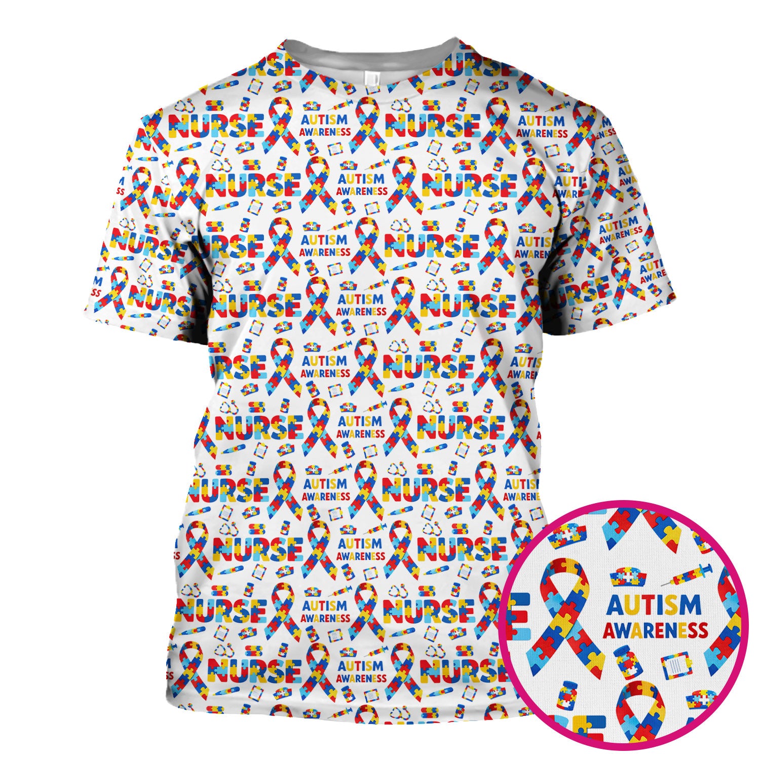 Autism Awareness Nurse Puzzle Ribbon Print Scrubs, Comfortable Scrubs for Nurses