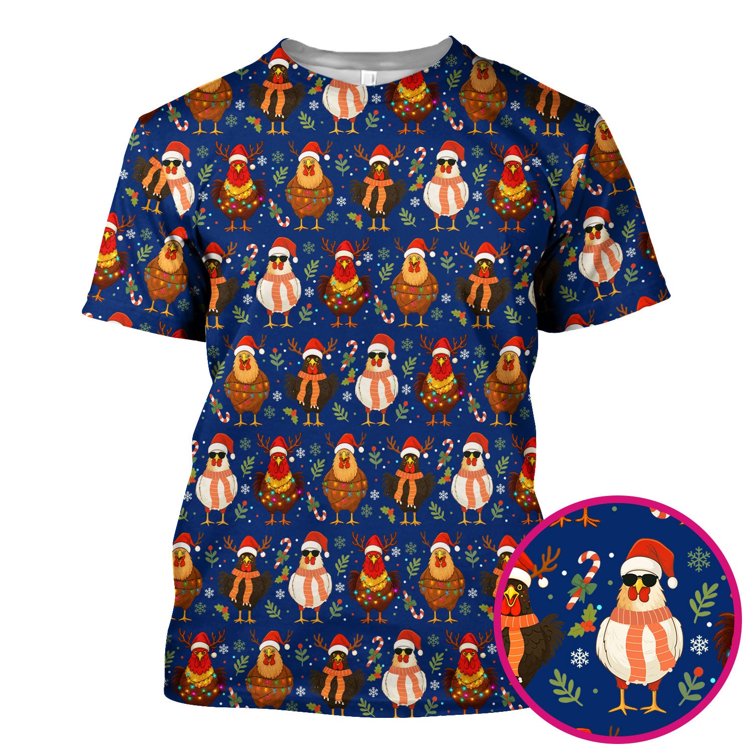 Chicken Scrubs Christmas Edition - Cute Funny Hen Pattern Medical Scrub Top for Women - Holiday Christmas Scrubs with Festive Print