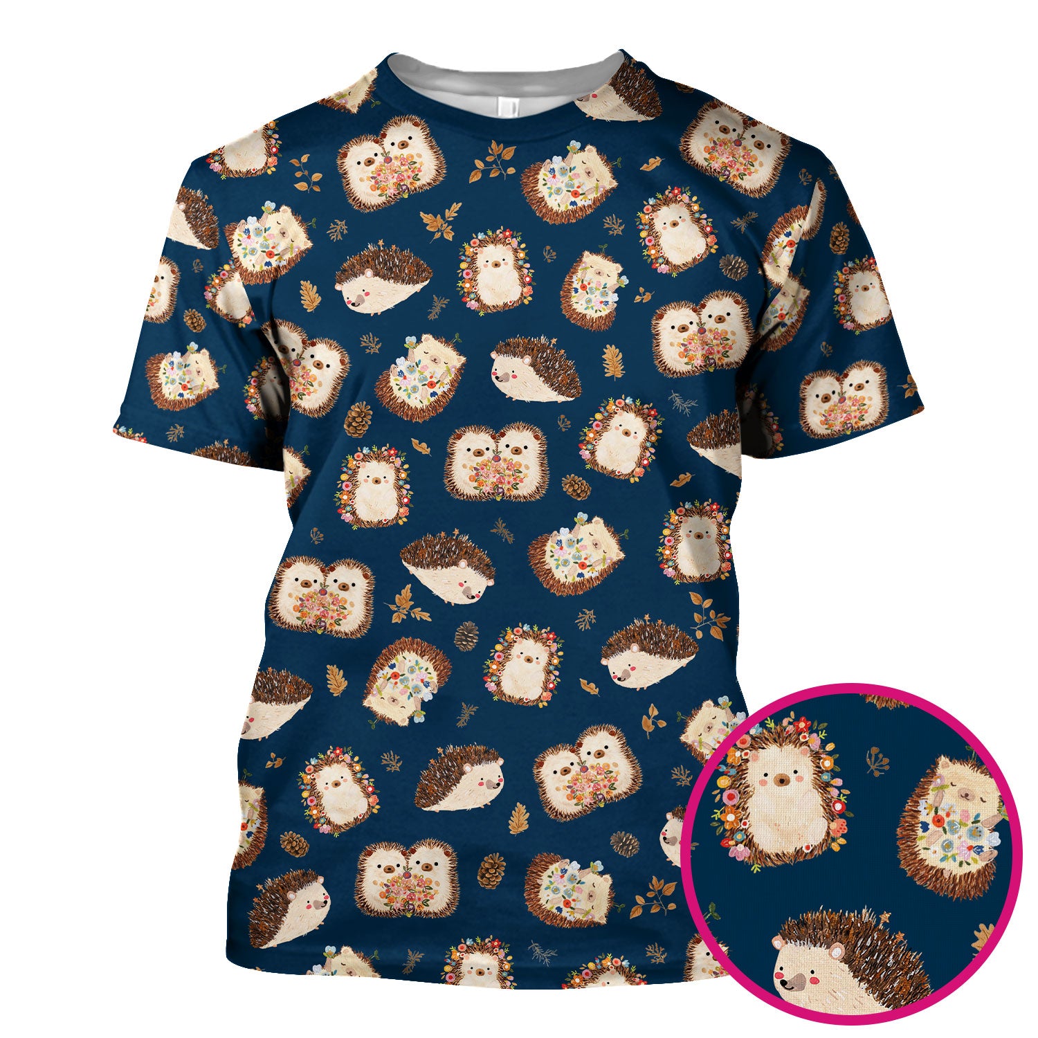 Cute Hedgehog Floral Scrub Top, Breathable Fabrics Nursing Uniform