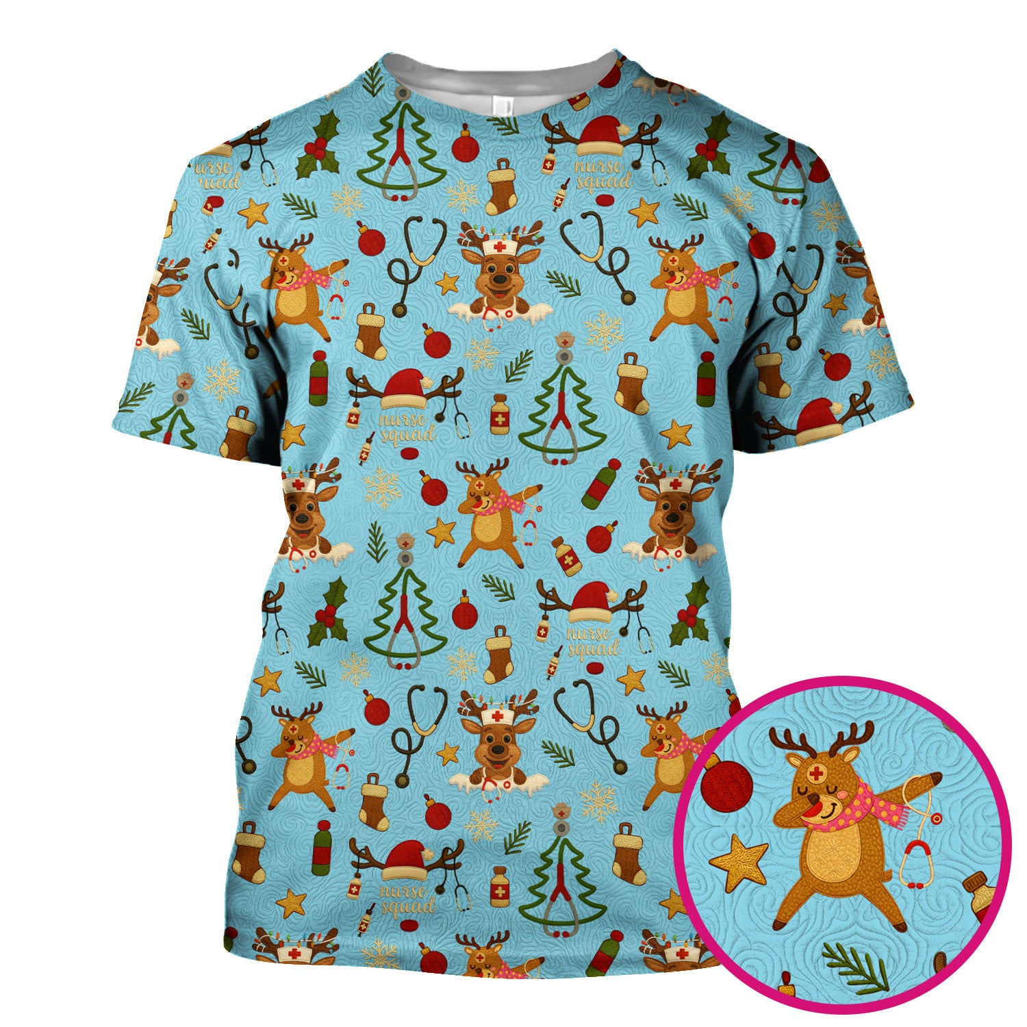 Christmas Reindeer Scrub Top - Cute Holiday Nurse Scrubs with Reindeer Print - Funny Xmas Medical Scrub Shirt Gift for Women CNA RN Doctor