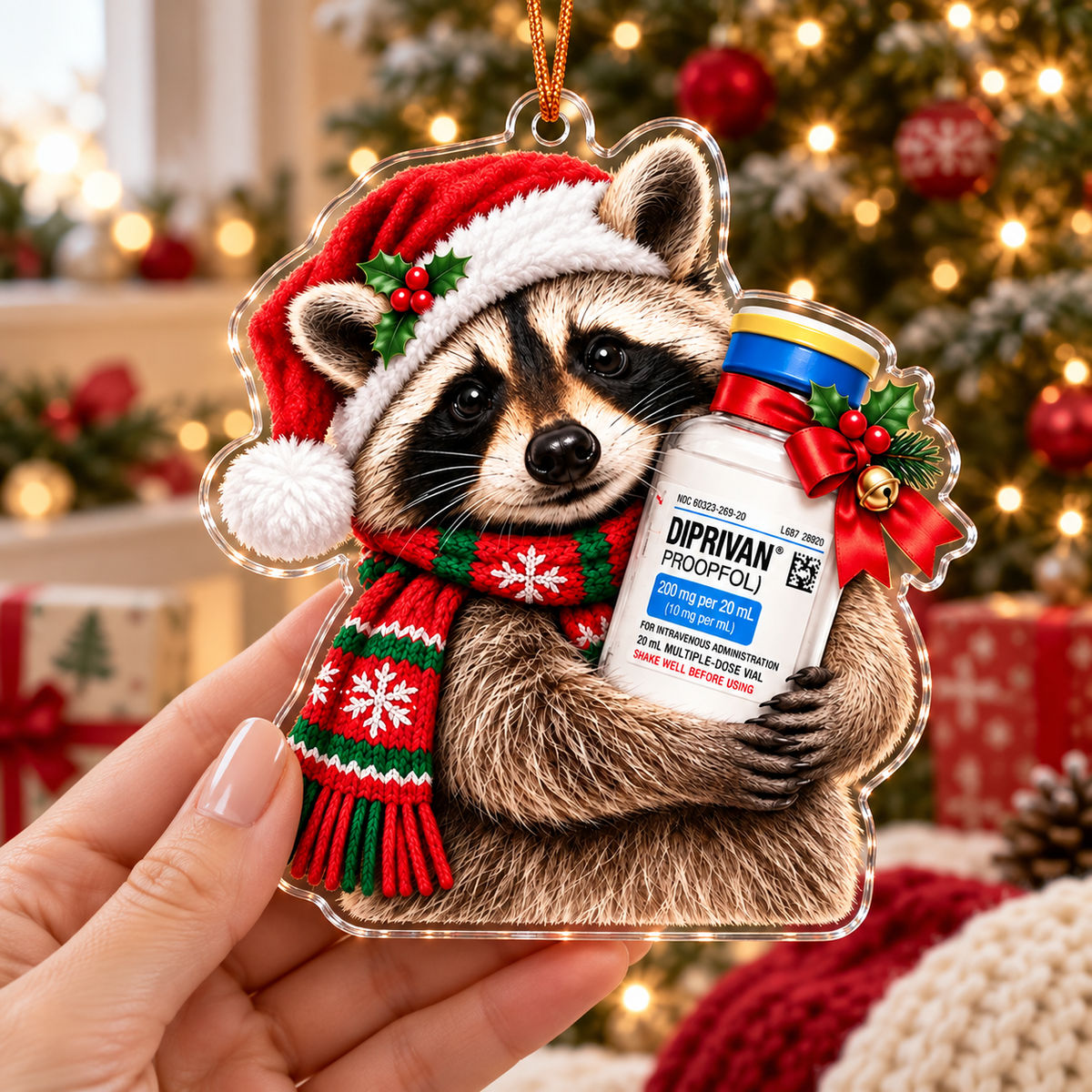 Christmas Raccoon Propofol Ornament, Gift for ICU Nurses and CRNAs
