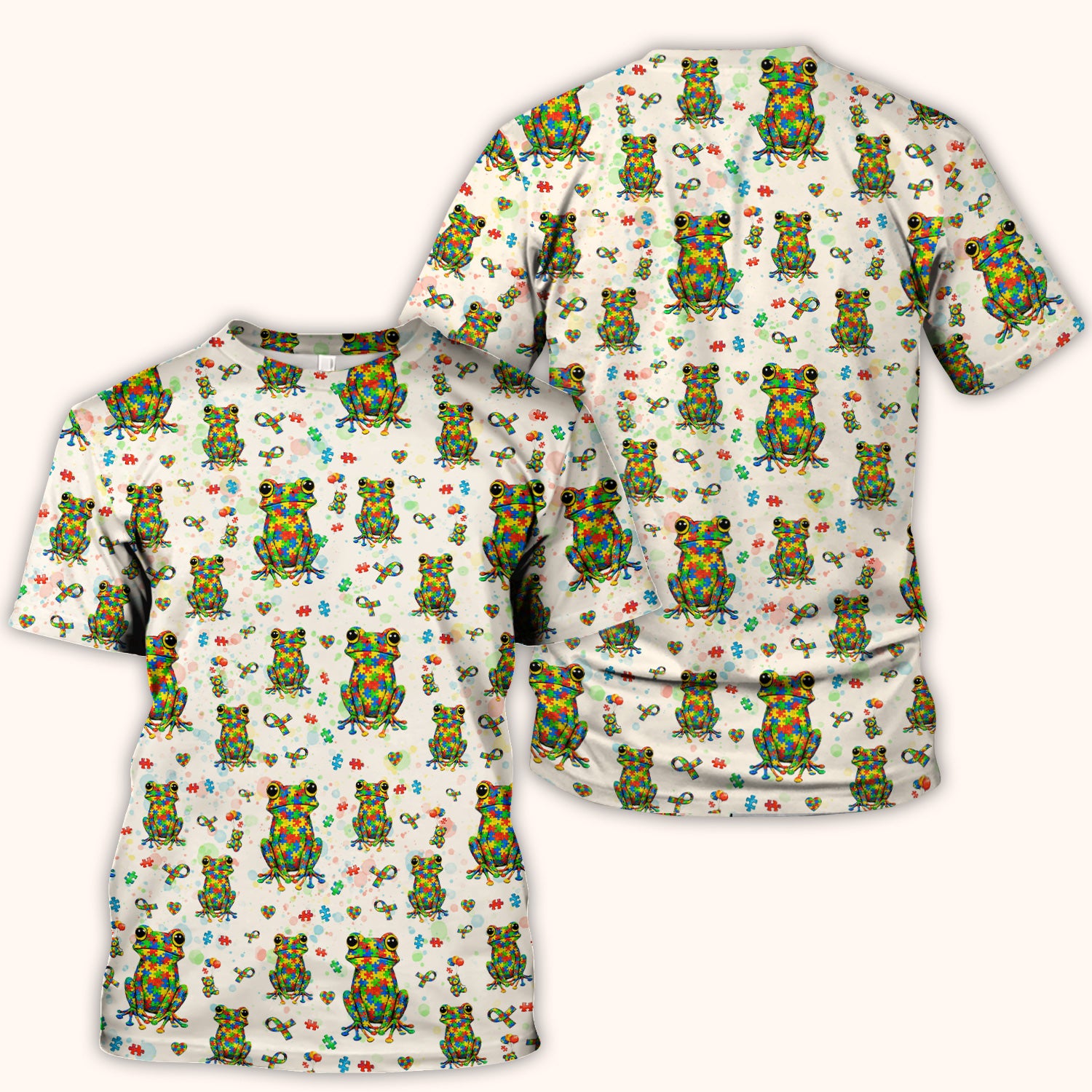 Colorful Autism Puzzle Frog Pattern Scrubs Top, Comfortable Scrubs for Nurses