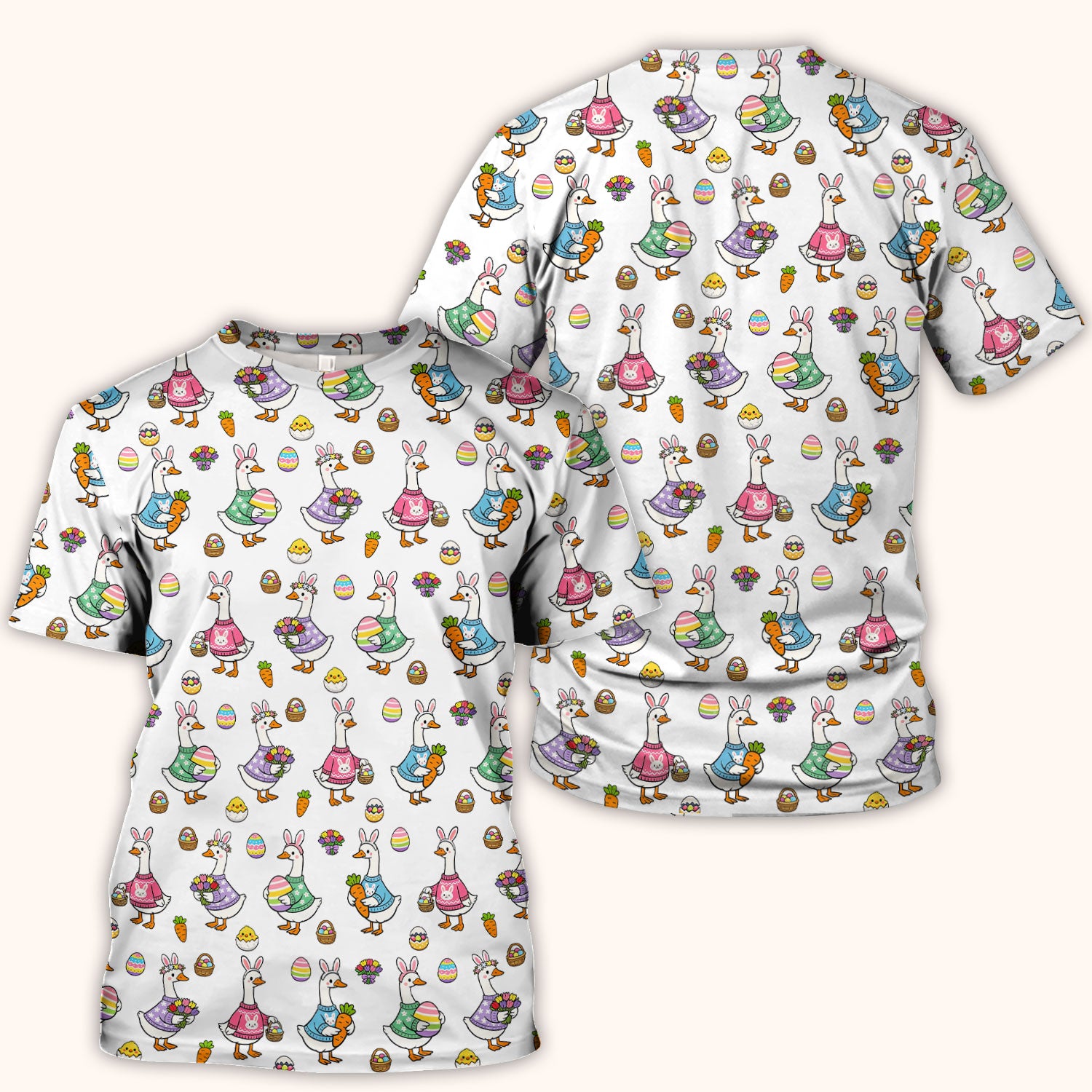 Cute Easter Goose Pattern Scrub Top, Breathable Fabrics Nursing Uniform