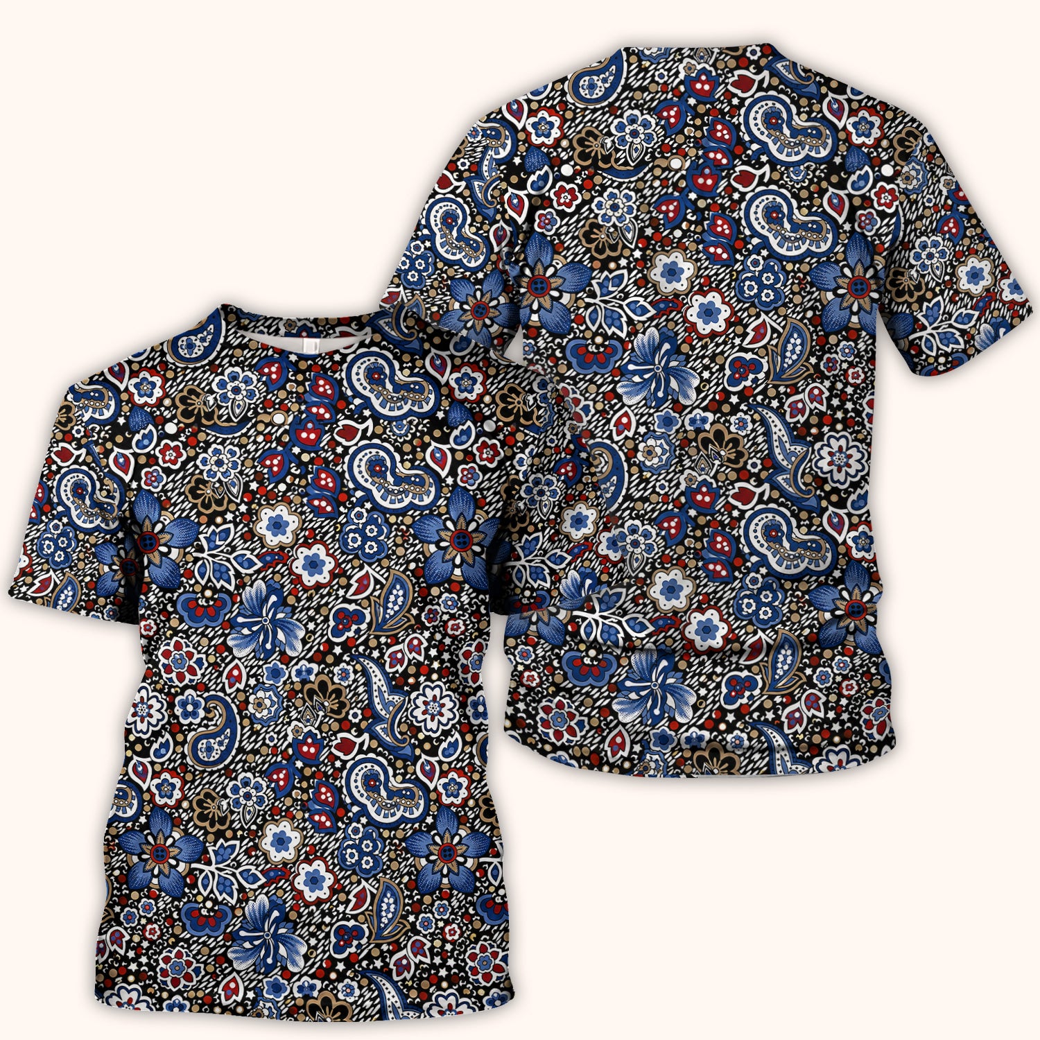 Classic Paisley Floral Pattern Scrub Top, Comfortable Scrubs for Nurses