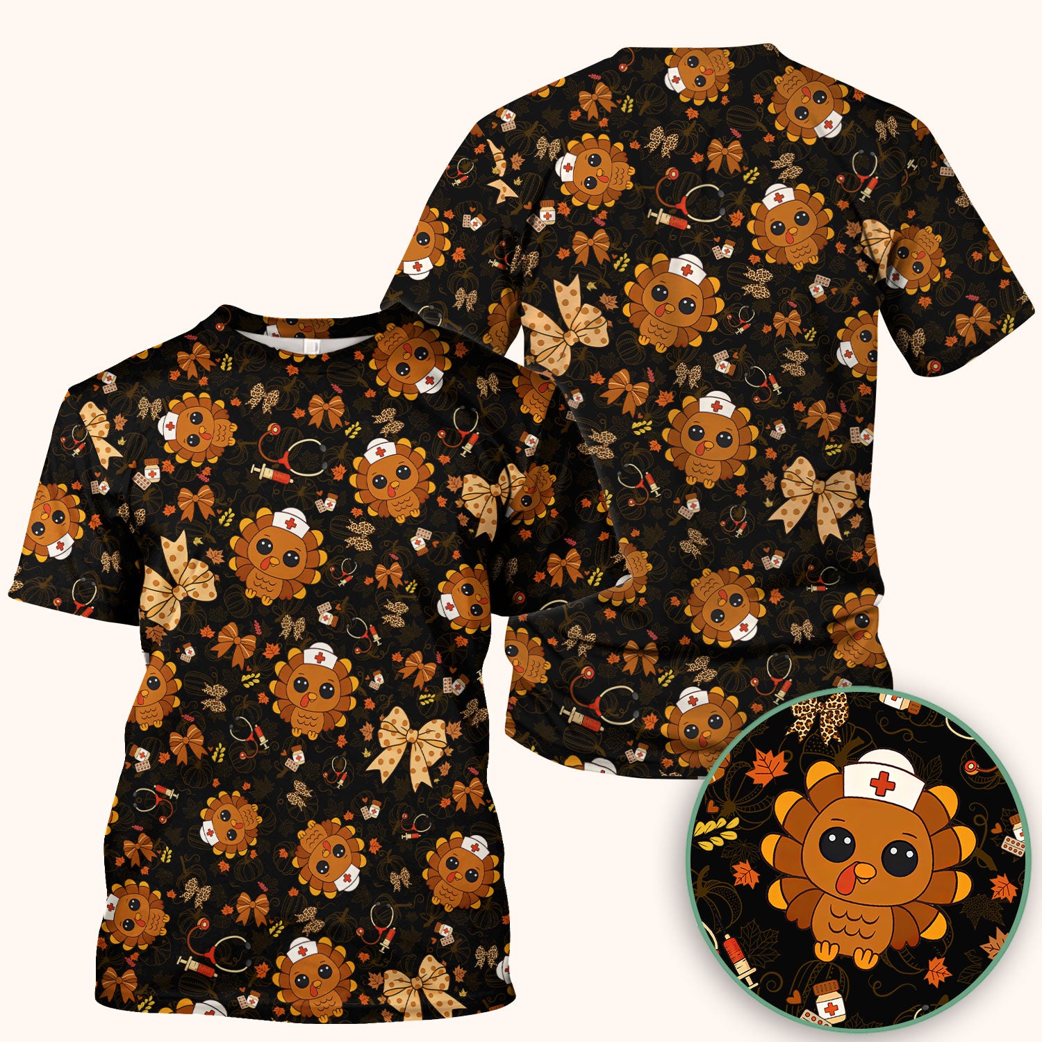 Thanksgiving Turkey Scrub for Nurses - Breathable Fabrics Nursing Uniform - Autumn Med Shirt Gift for Women