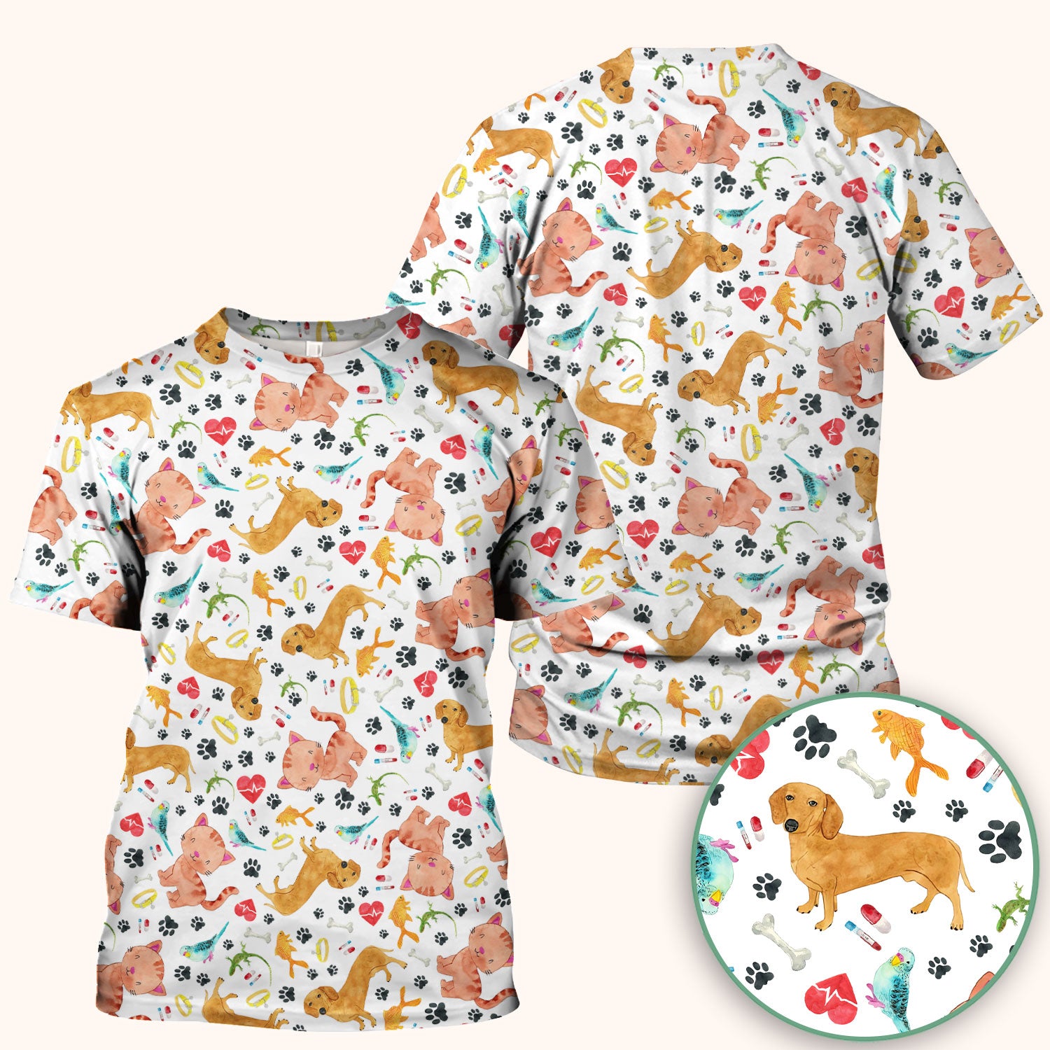 Cute Cat Dog Scrub Top - Animal Lover Medical Uniform - Funny Veterinary Nurse Shirt for Women RN CNA LPN