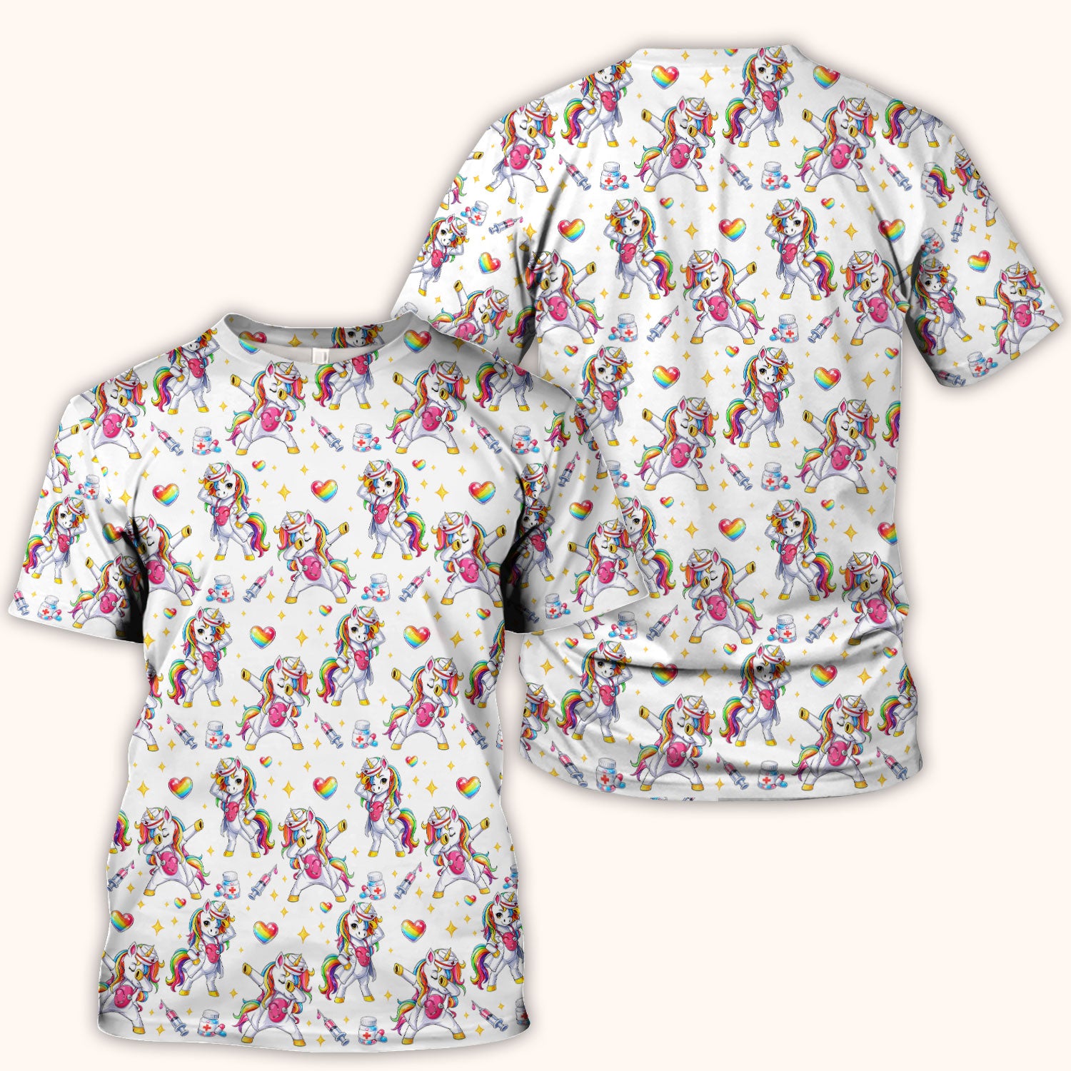 Playful Nurse Unicorn Rainbow Pattern Scrub Top, Comfortable Scrubs for Nurses