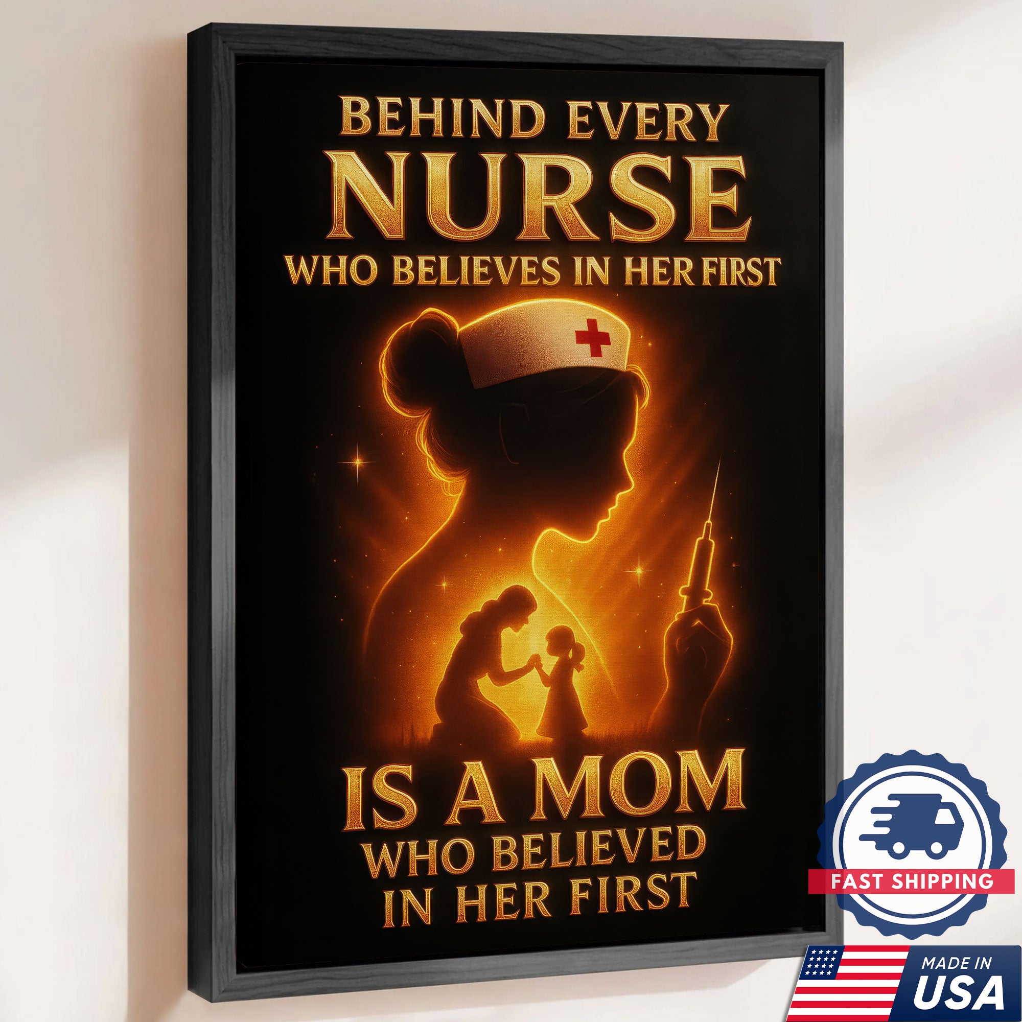 Nurse Mom Canvas Wall Art Inspirational Gift, Behind Every Nurse Quote, RN LPN CNA Gift