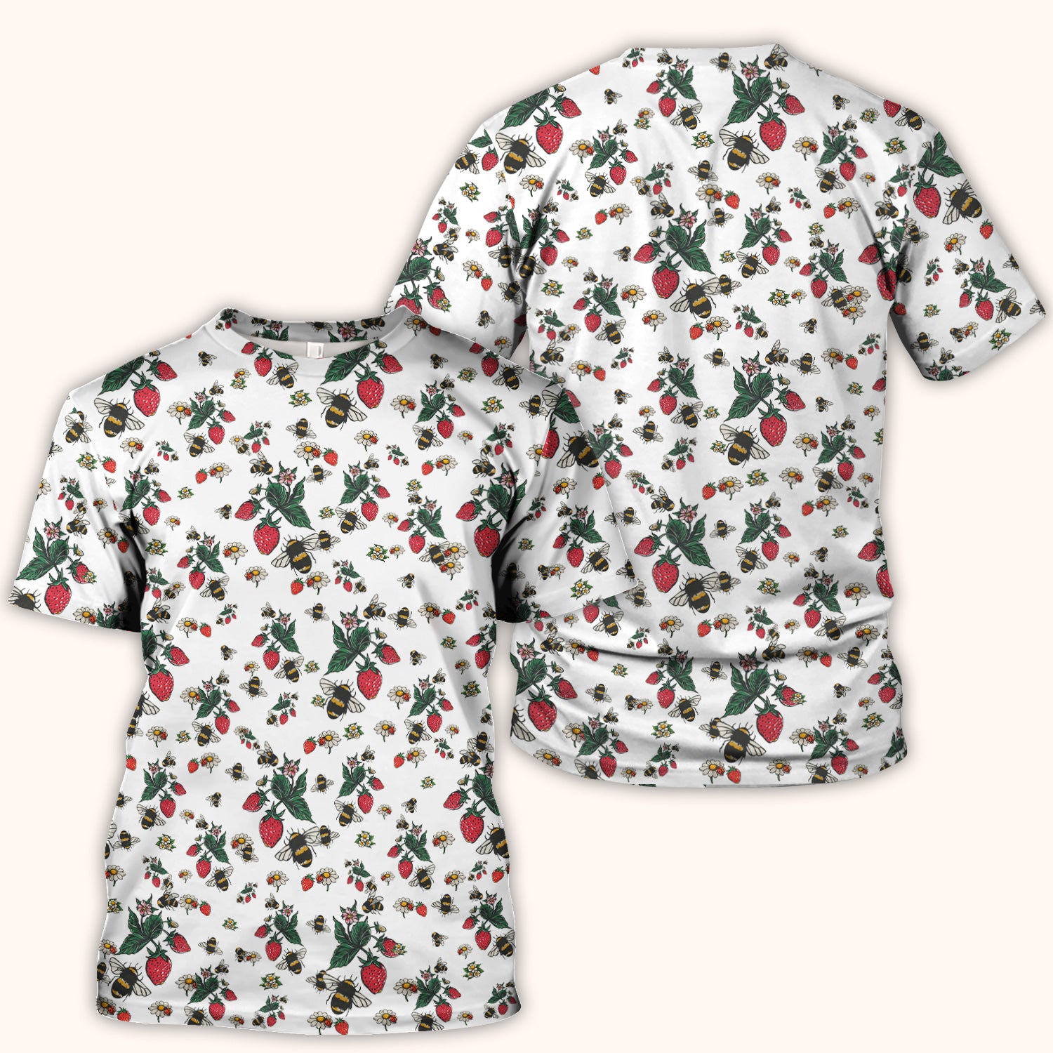 Cute Strawberry Bee Daisy Floral Pattern Scrub Top, Comfortable Scrubs for Nurses