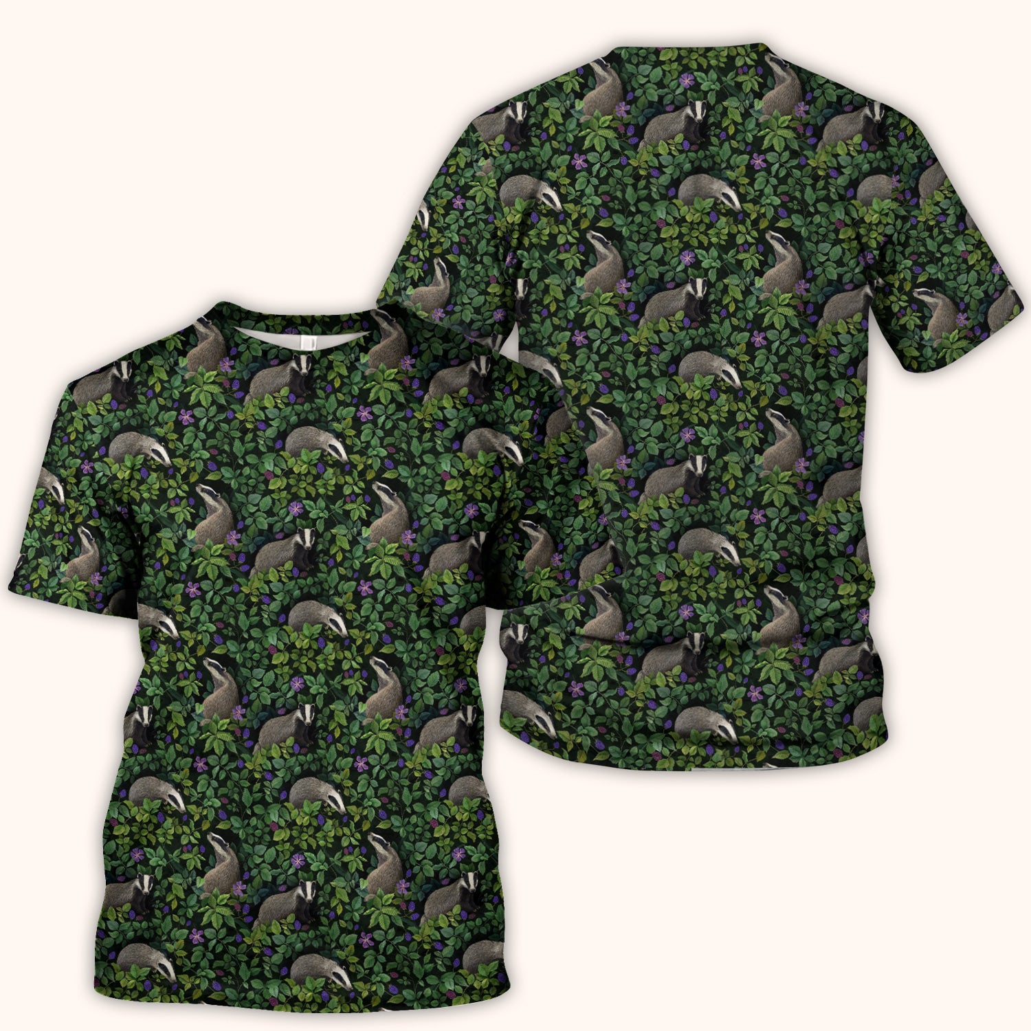 Woodland Badger Forest Pattern Scrub Top, Comfortable Scrubs for Nurses