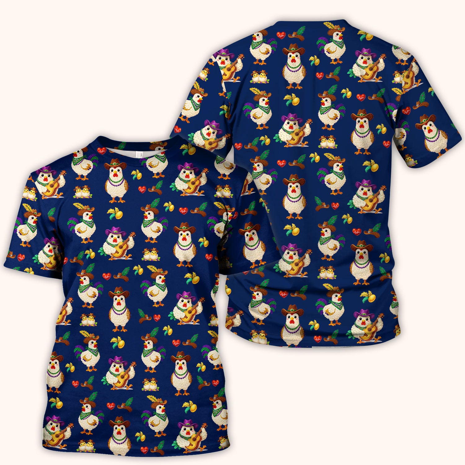 Funny Mardi Gras Rooster Cowboy Print Scrub Top, Comfortable Scrubs for Nurses