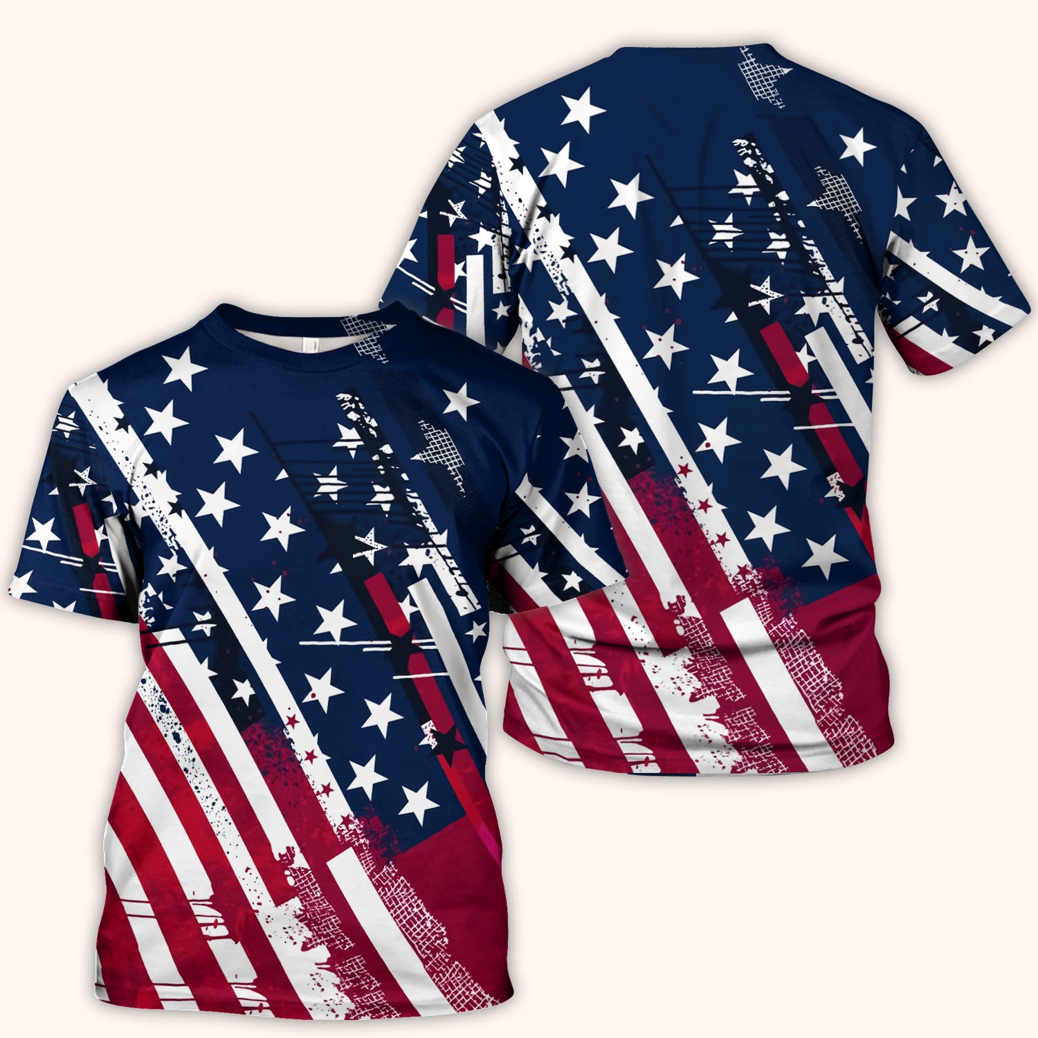 Patriotic USA Flag Stars And Stripes Grunge Pattern Scrub Top, Breathable Fabrics Nursing Uniform