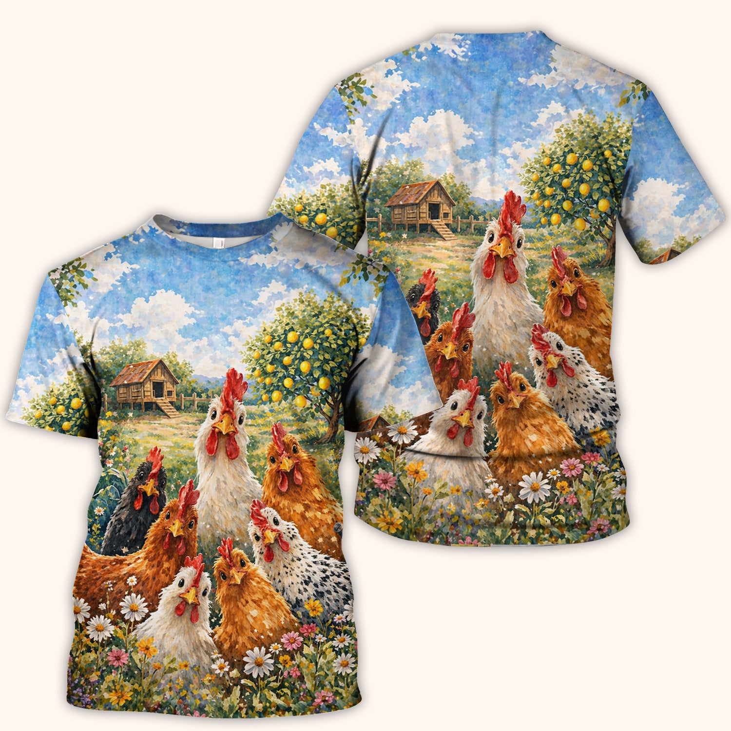 Rustic Chicken Family Farm Garden Pattern Nurse Scrub Top, Comfortable Scrubs for Nurses