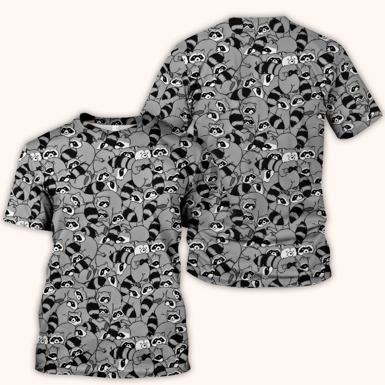 Cute Nurse Raccoon Crowd Pattern Scrub Top, Comfortable Scrubs for Nurses