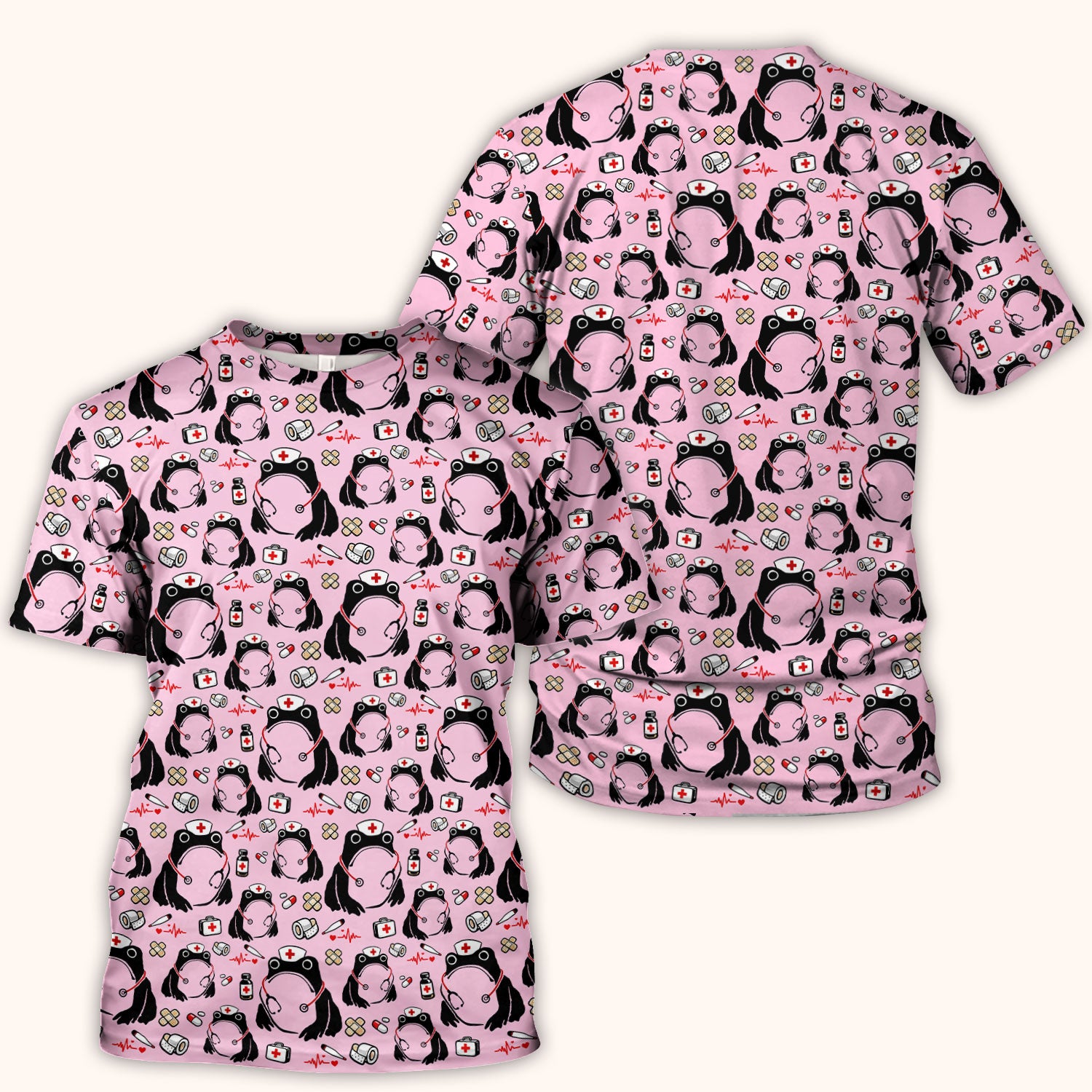 Cute Frog Nurse Medical Print Scrub Top, Comfortable Scrubs for Nurses