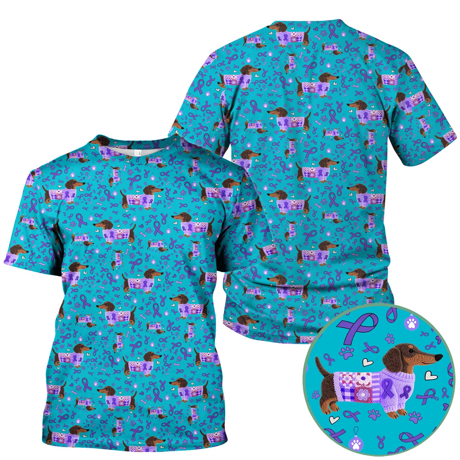 Wiener Dog Purple Ribbon Cancer Awareness Scrub - Breathable Fabrics Nursing Uniform - Comfortable Scrubs for Nurses
