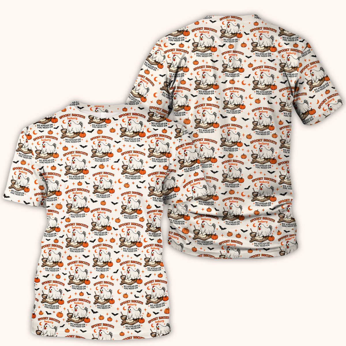 Halloween Spooky Biscuits Chicken Pattern Scrub Top, Comfortable Scrubs for Nurses