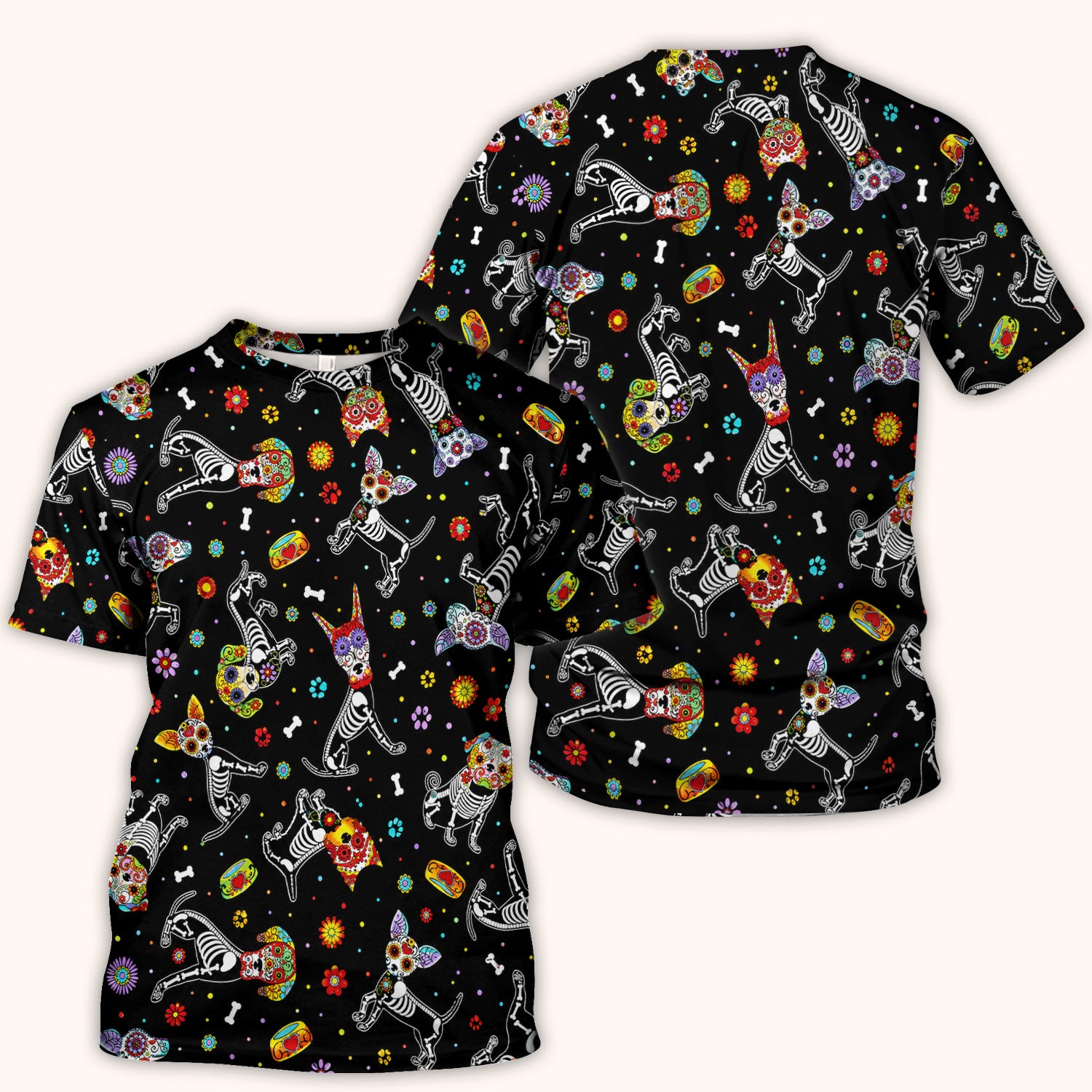 Colorful Day Of The Dead Dogs Scrub Top, Comfortable Scrubs for Nurses
