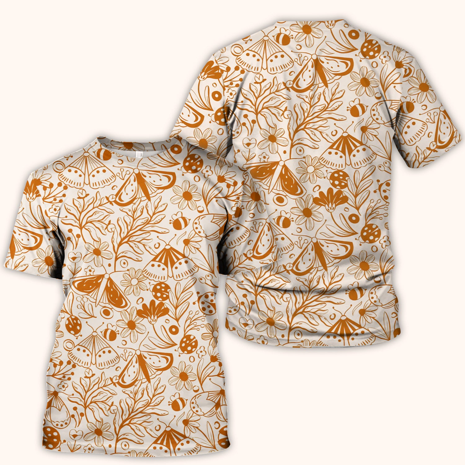 Butterfly Ladybug Floral Garden Pattern Scrub Top, Comfortable Scrubs for Nurses