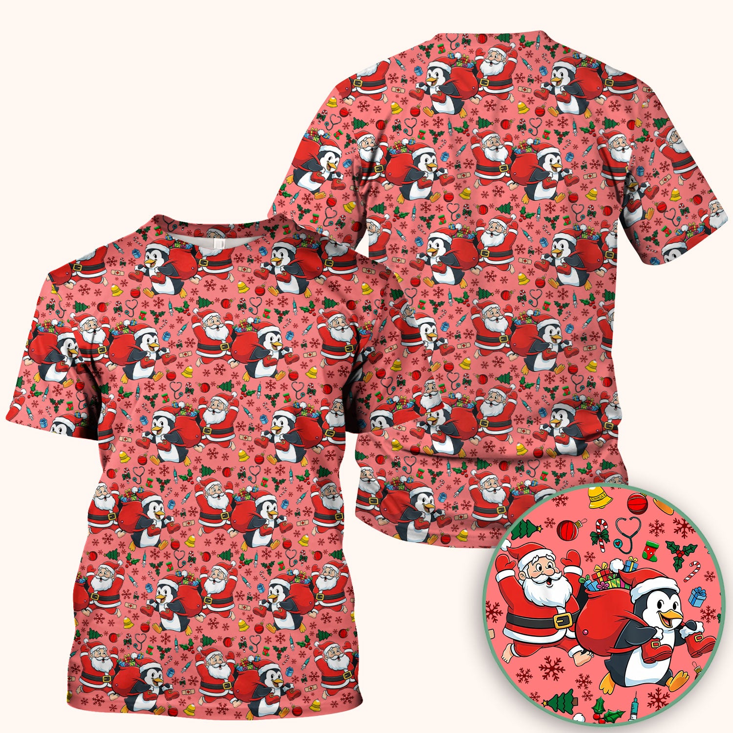 Funny Penguin Christmas Scrub Top - Santa Holiday Nurse Uniform for Women - Medical Gift for RN CNA LPN
