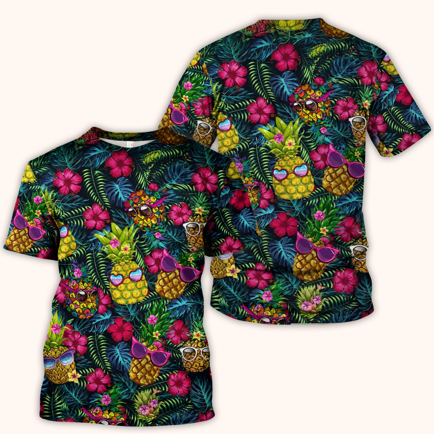 Cute Tropical Pineapple Sunglasses Pattern Scrub Top, Comfortable Scrubs for Nurses