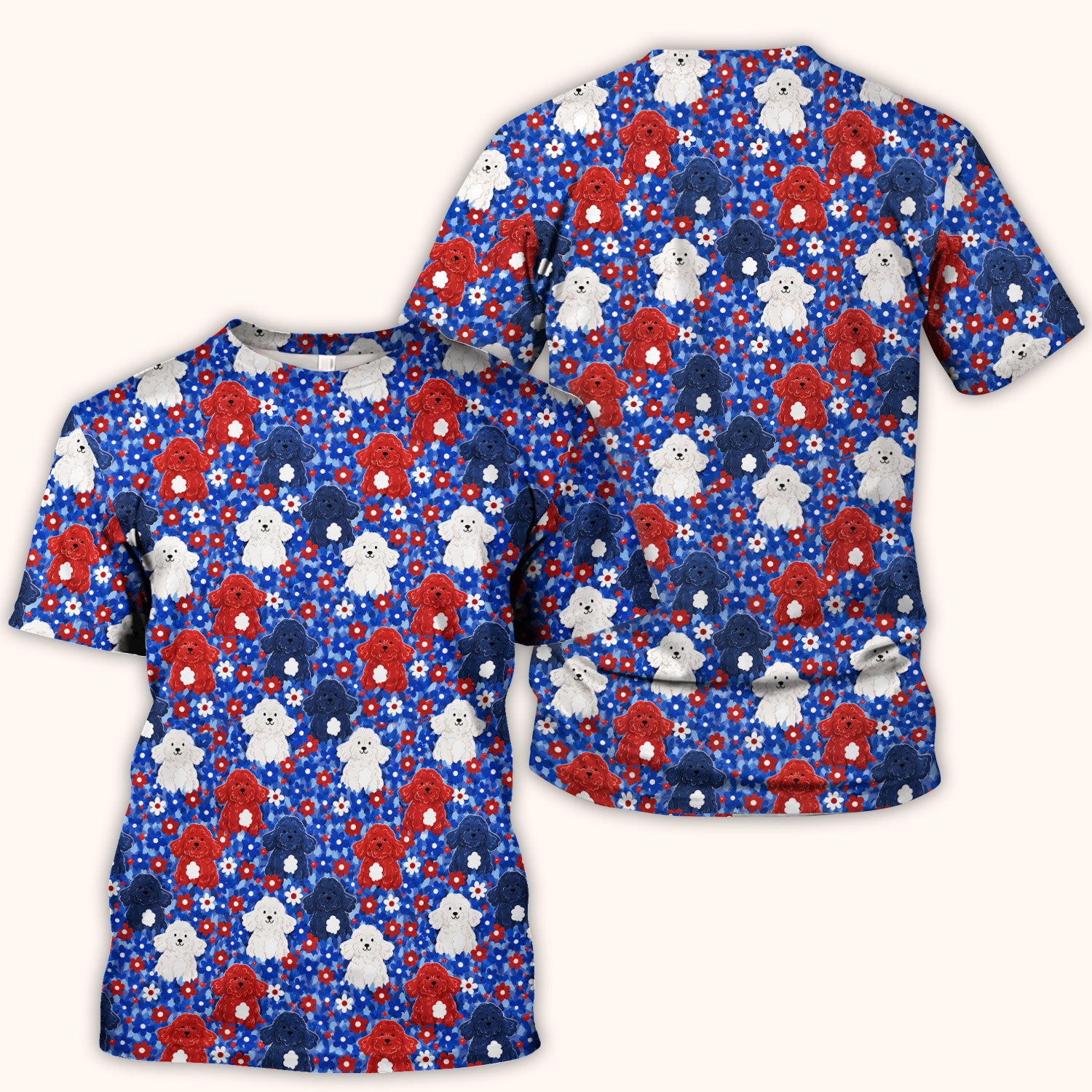 Cute Poodle Floral Garden Print Scrub Top, Comfortable Scrubs for Nurses