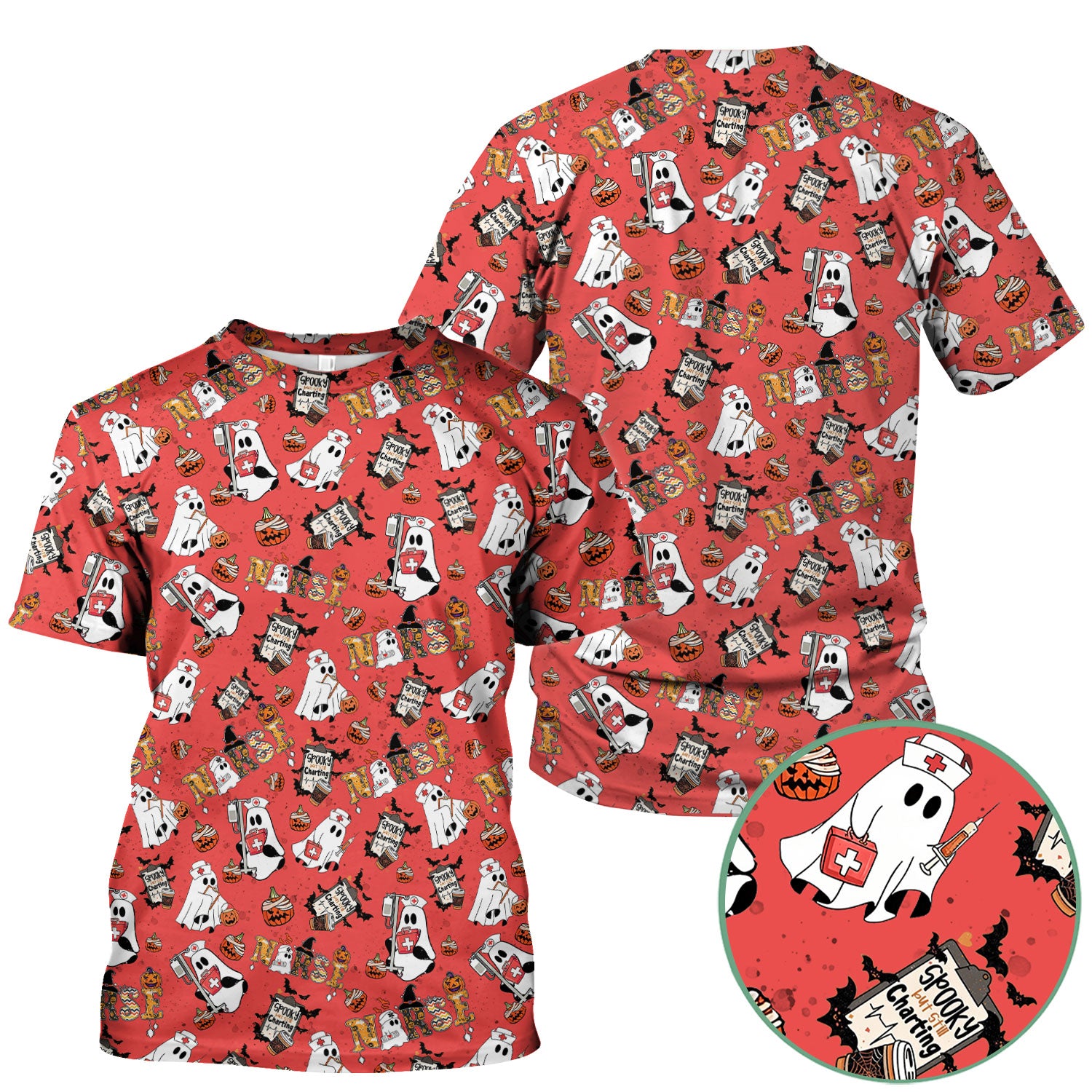 Halloween Scrub Top - Spooky But Still Charting - Funny Scrubs for Nurses - Horror Pumpkin Nursing Uniform
