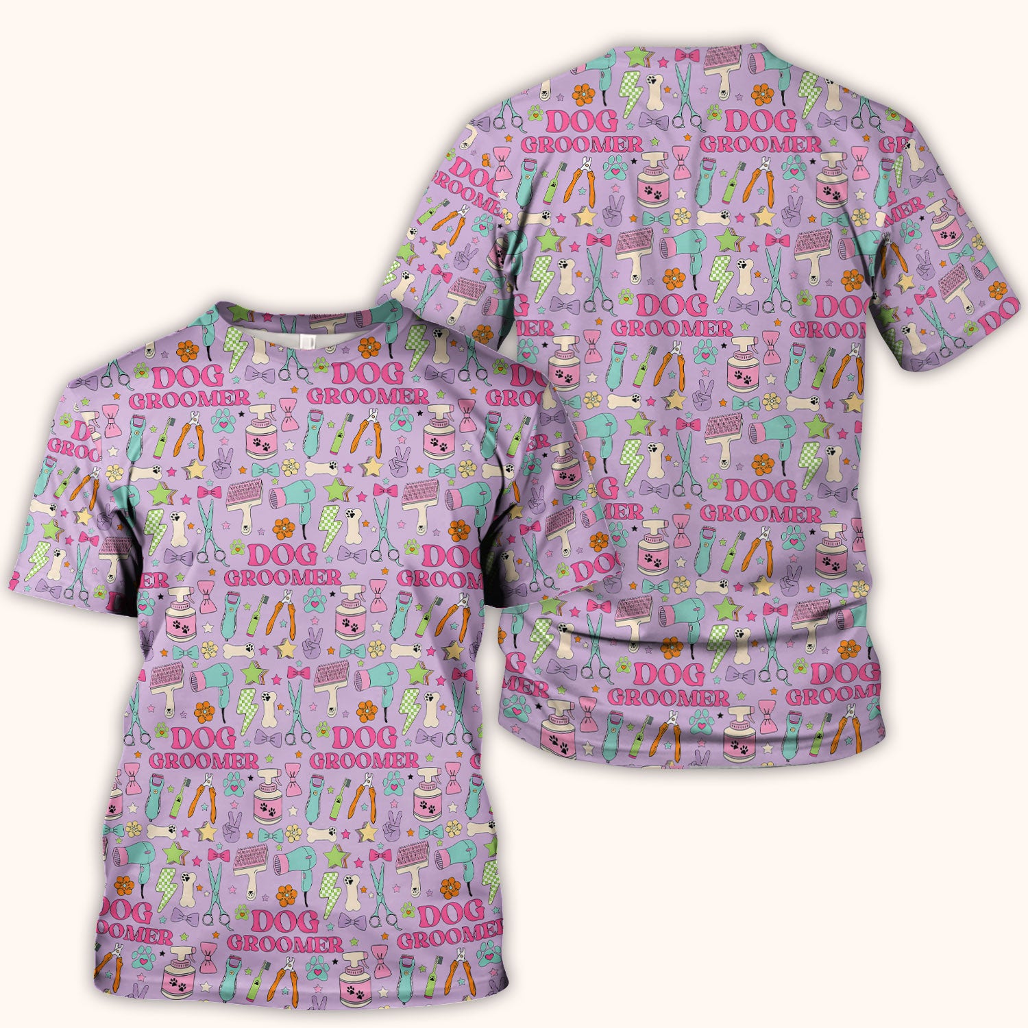 Dog Groomer Tools Pattern Nursing Scrub Top, Comfortable Scrubs for Nurses