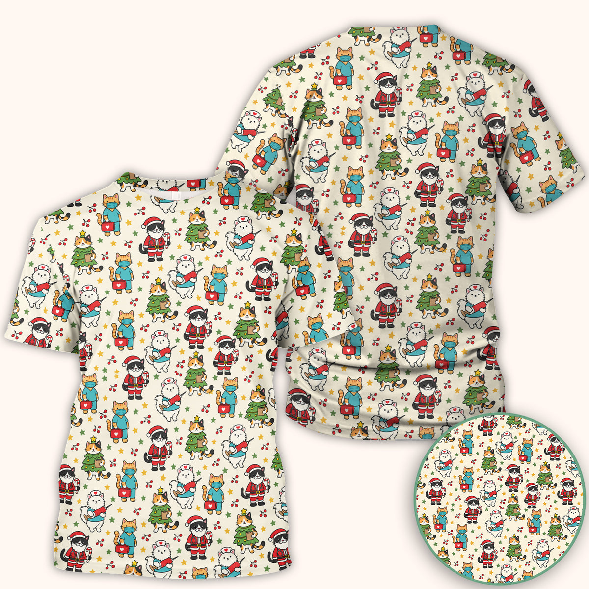 Christmas Cats In Nurse And Santa Outfits Scrub Top, Comfortable Scrubs for Nurses