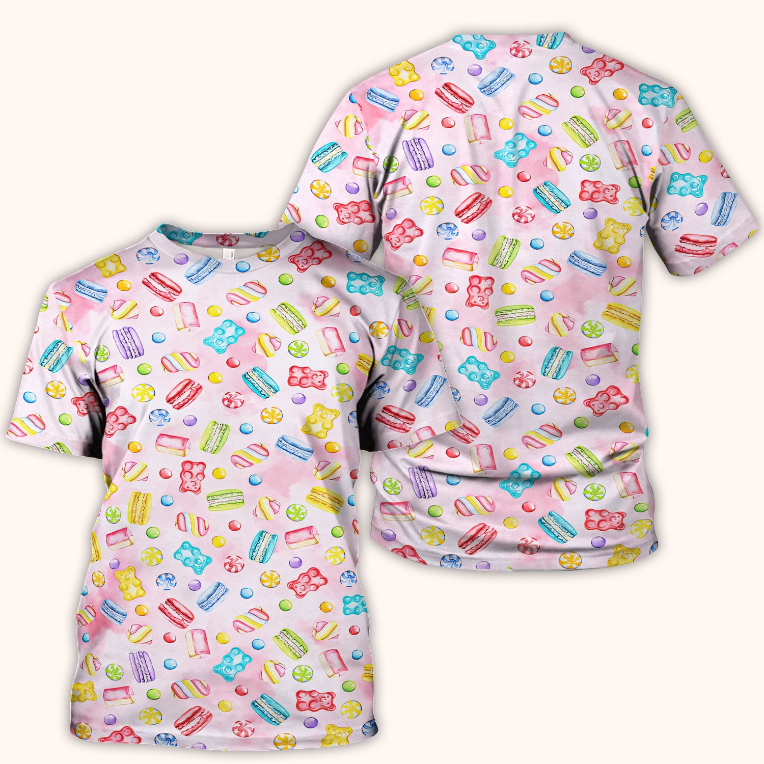 Cute Candy and Macaron Pattern Medical Scrub Top, Comfortable Scrubs for Nurses
