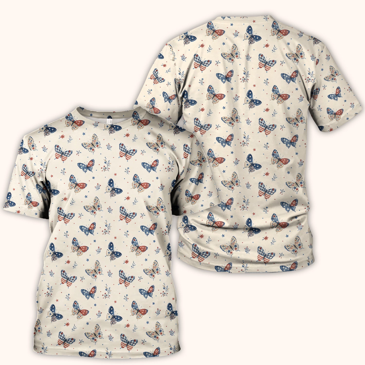 Fourth Of July Butterfly Print Scrub Top, Comfortable Scrubs for Nurses
