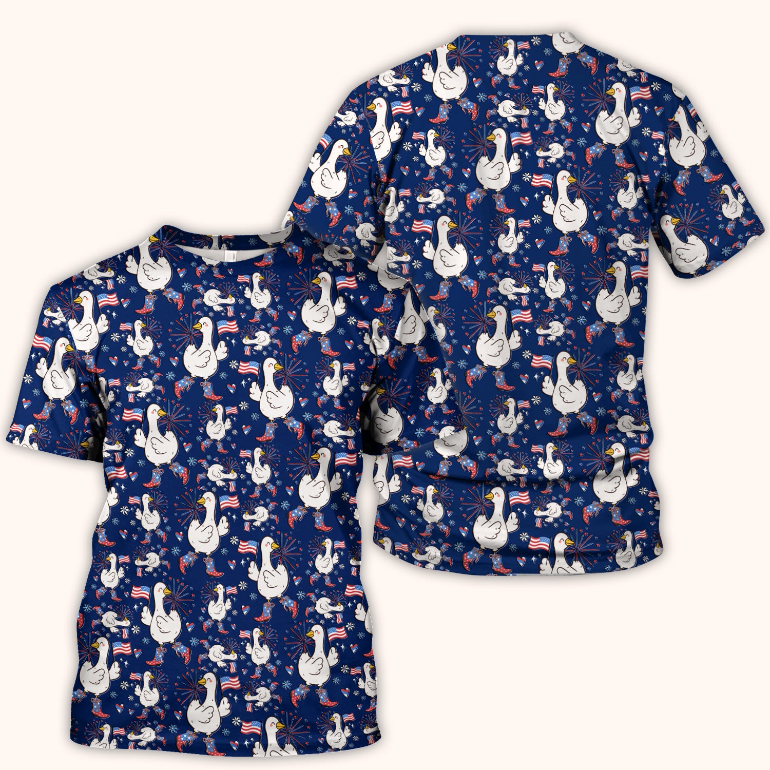 Patriotic Goose With USA Flag Fireworks Scrub Top, Comfortable Scrubs for Nurses