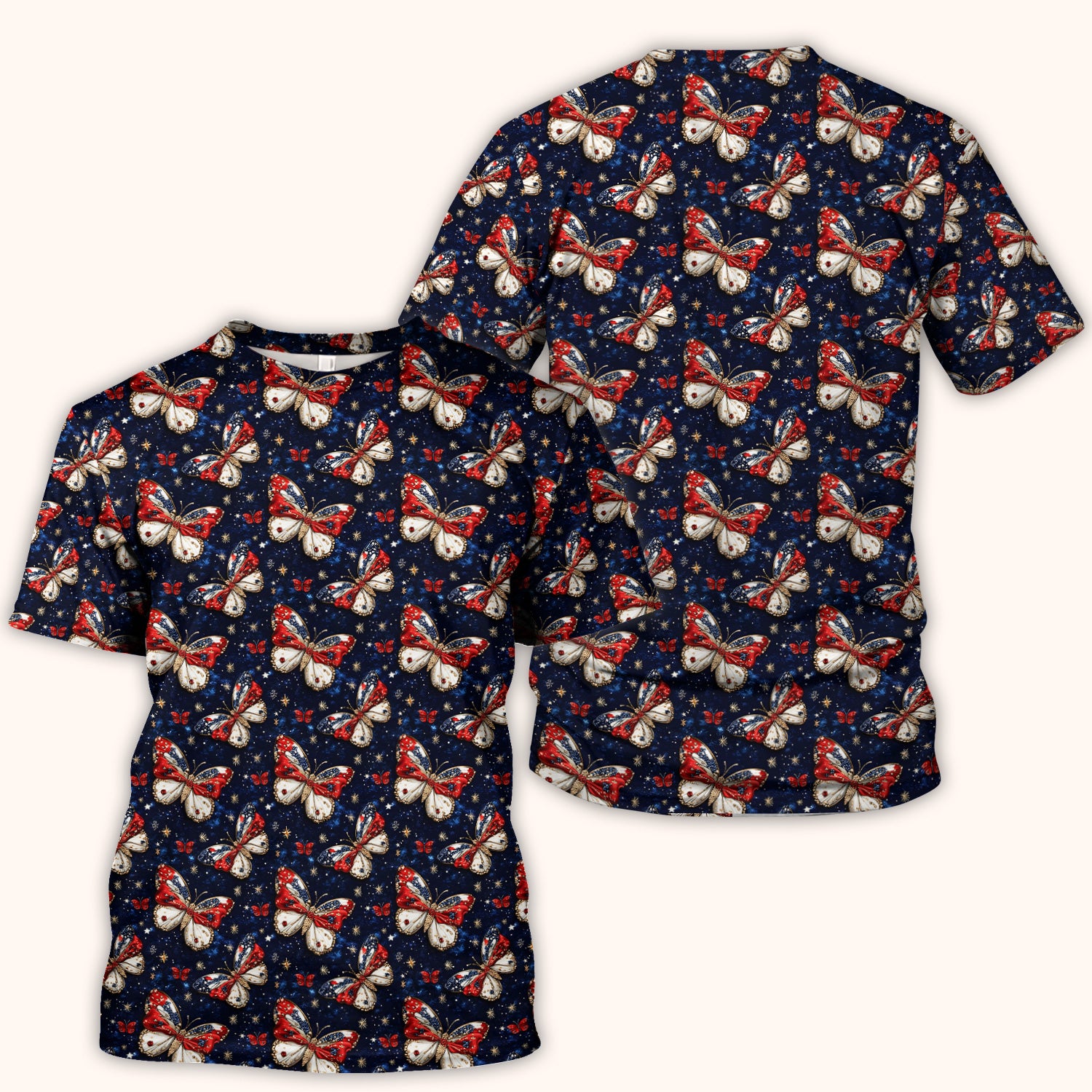 Patriotic Butterfly Nurse for RN & CNA, Americana Stars Healthcare Workers Uniform Scrub Top, Comfortable Scrubs for Nurses
