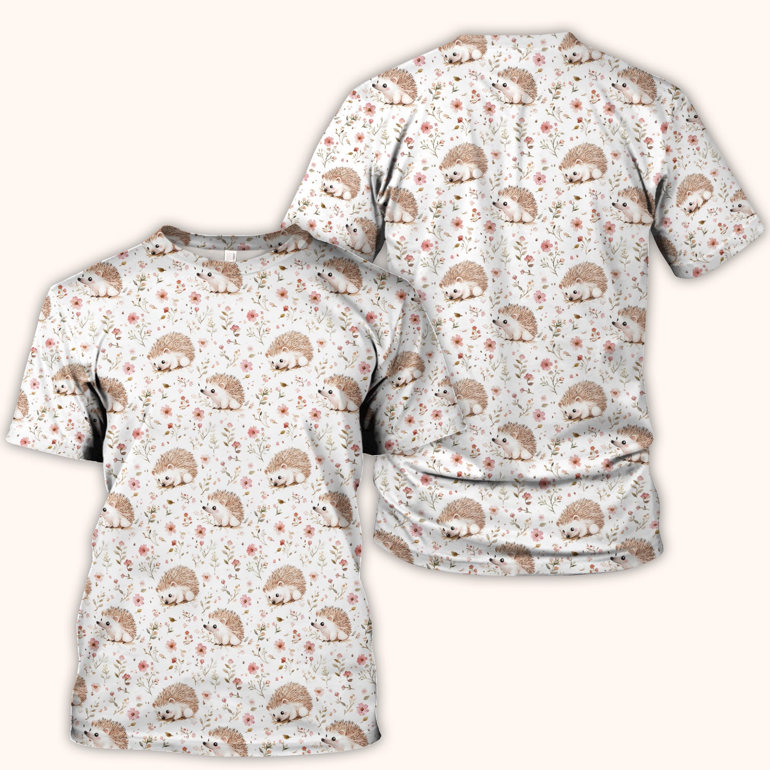 Cute Hedgehog Wildflower Garden Pattern Scrub Top, Comfortable Scrubs for Nurses