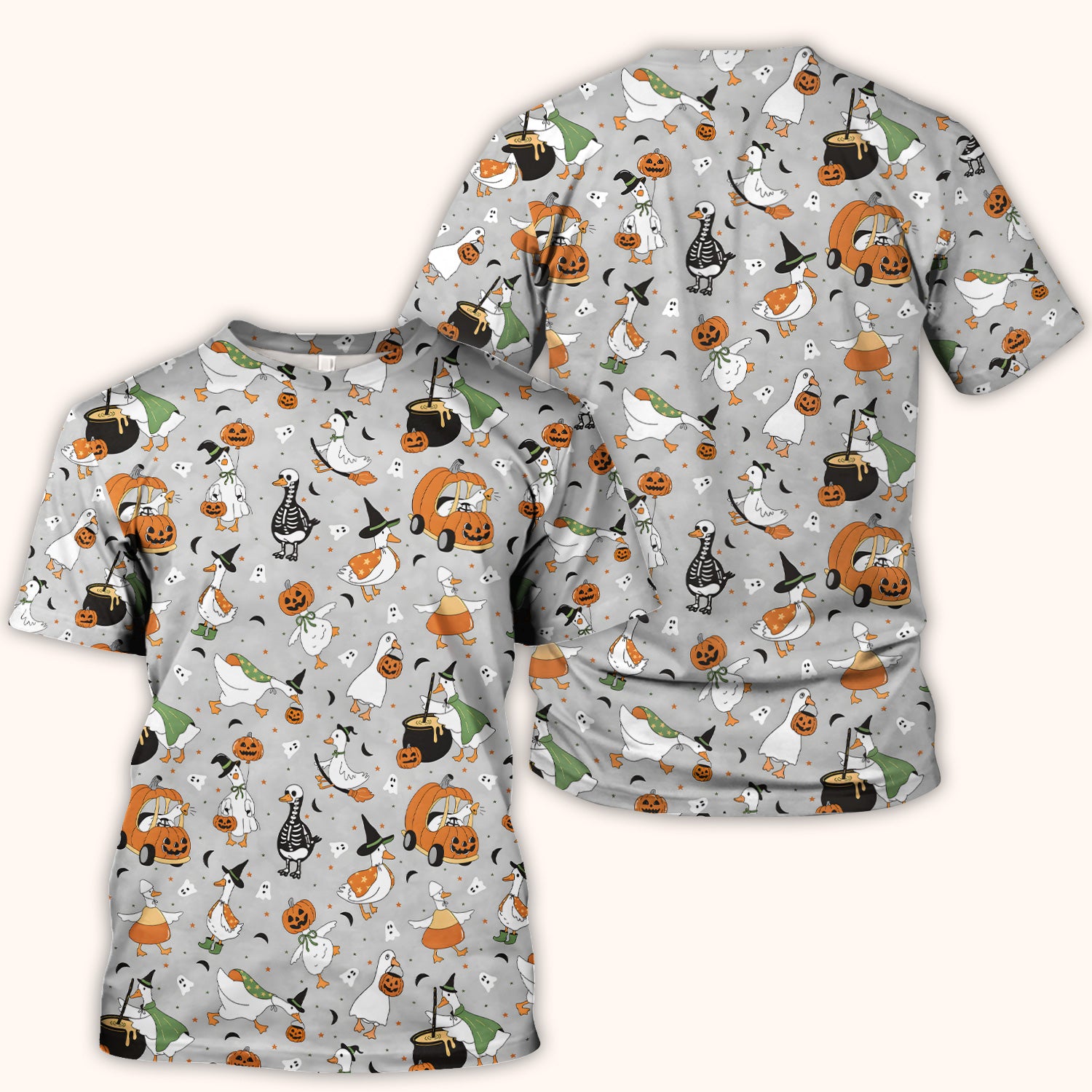 Goose with Pumpkin Checkered Print Scrub Top, Comfortable Scrubs for Nurses