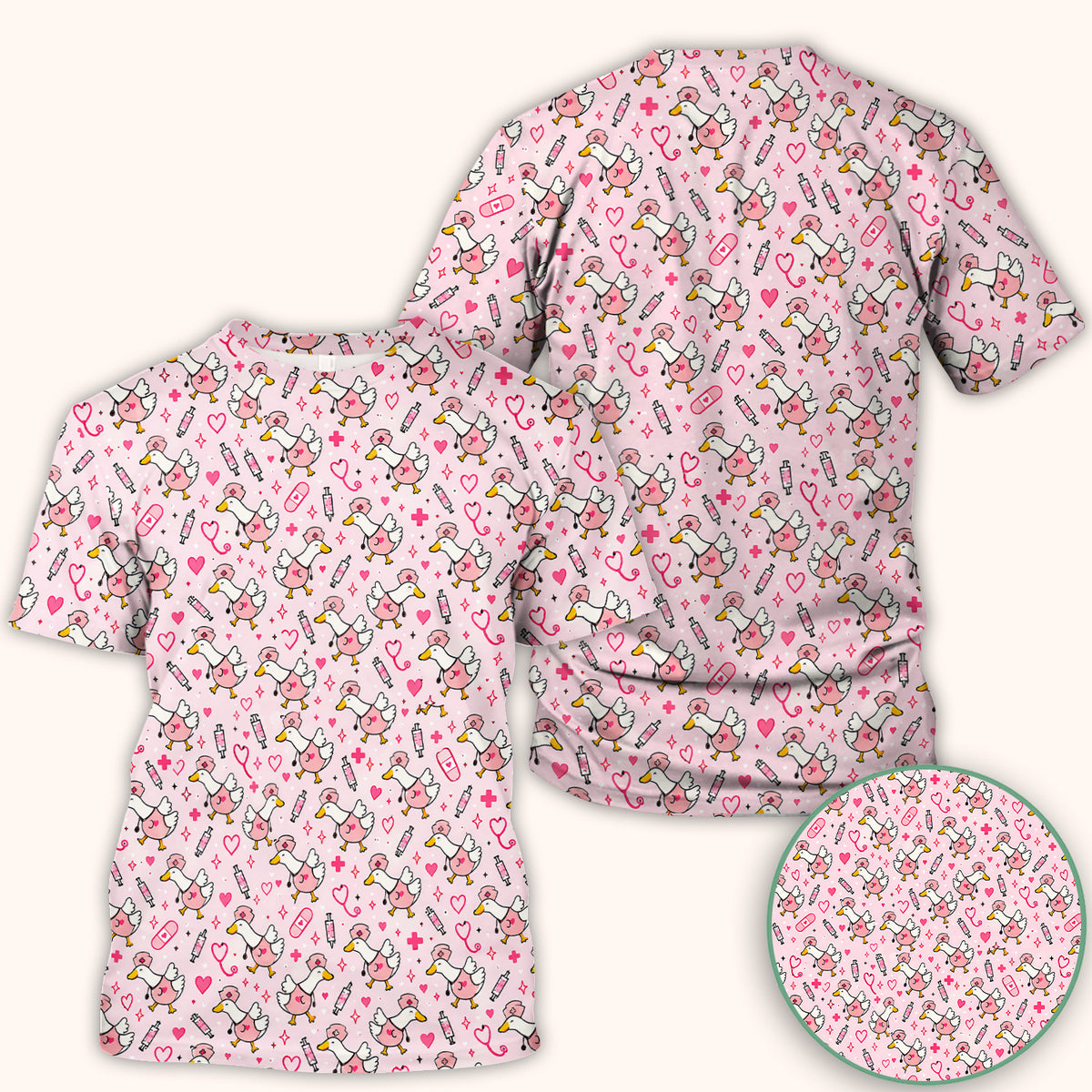 Pink Nurse Goose And Hearts Scrub Top, Comfortable Scrubs for Nurses